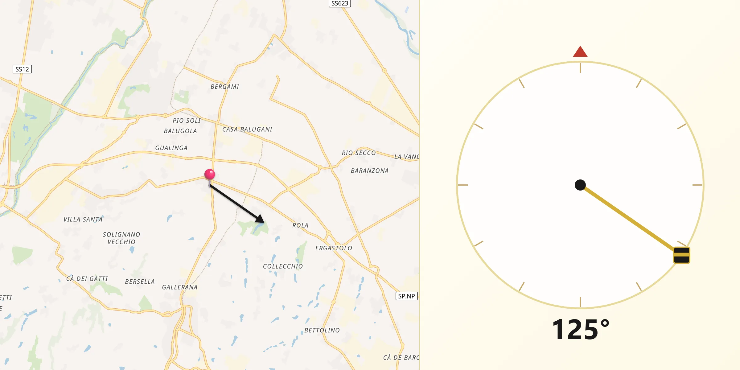 Direzione della Qibla da Ca' di Sola