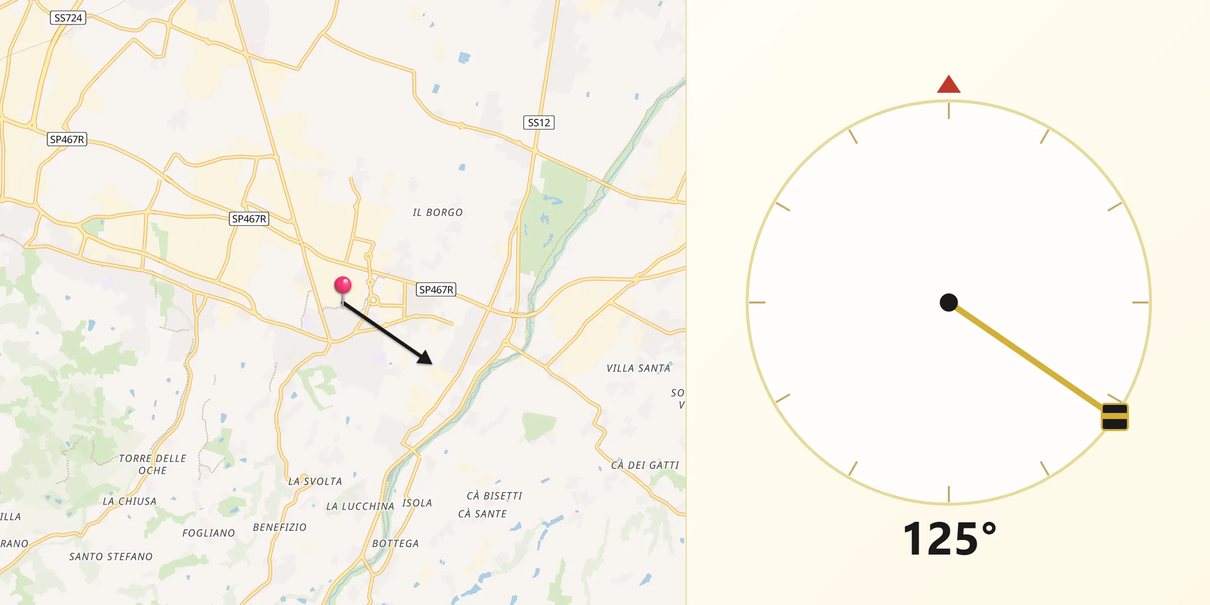 Direzione della Qibla da Maranello
