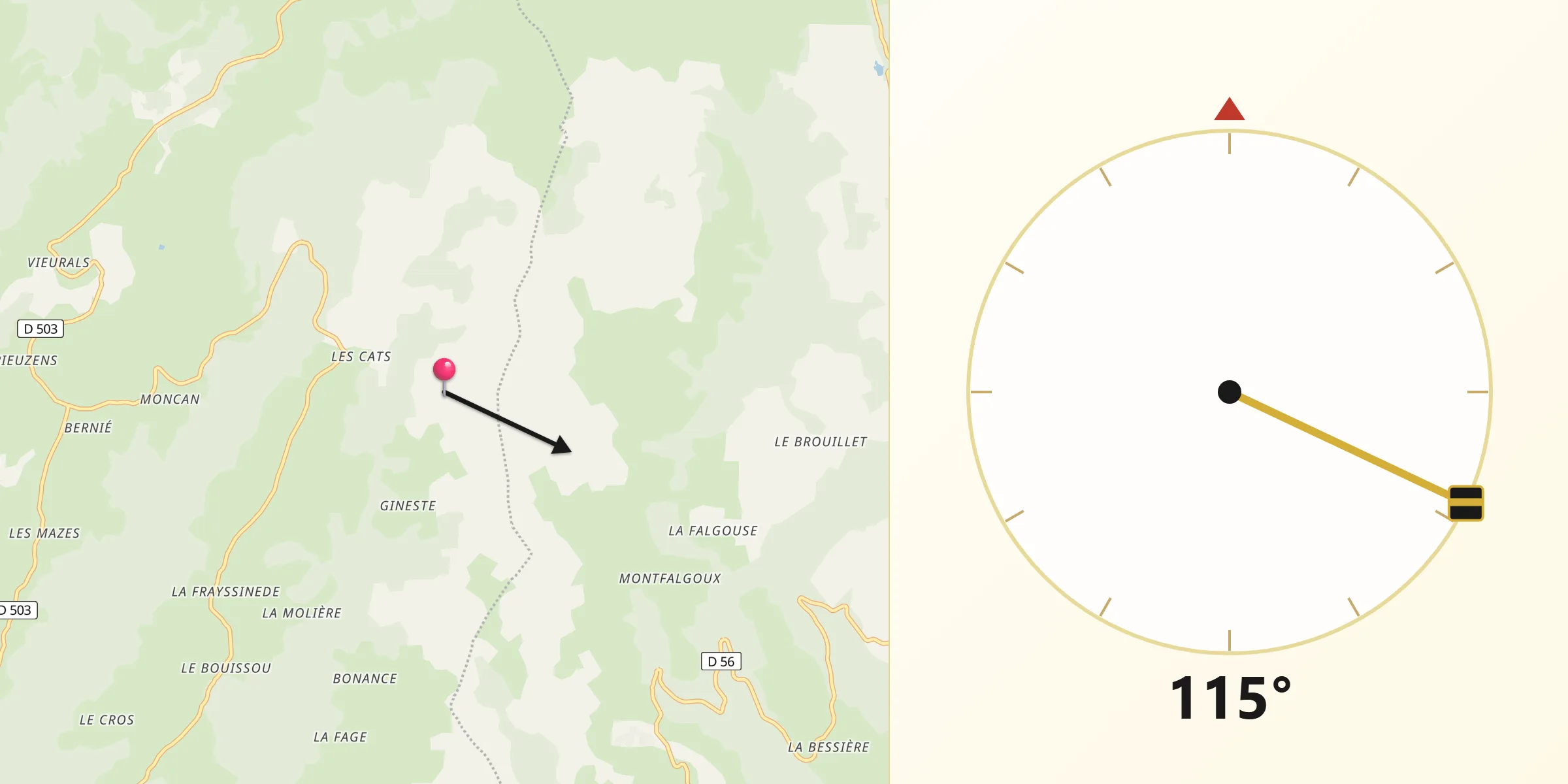Direction vers la Qibla depuis Bourgs sur Colagne