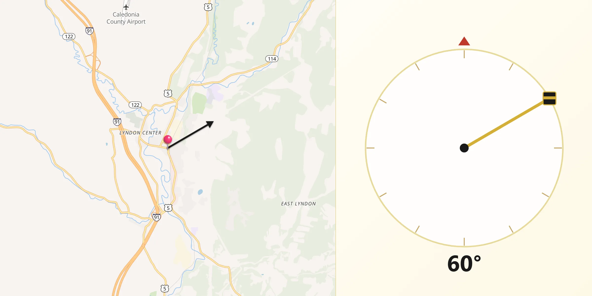 Qibla Direction from Lyndonville