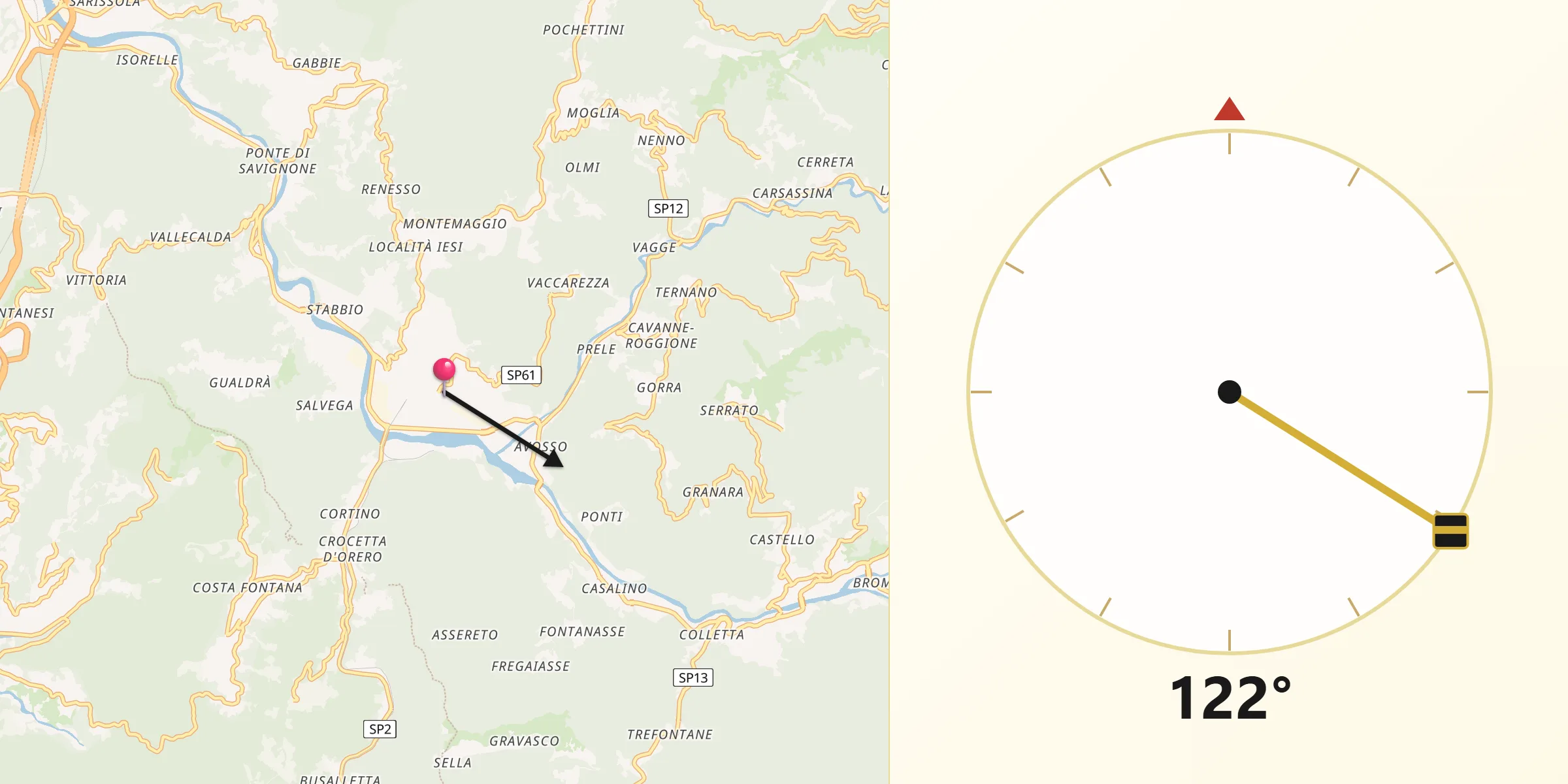 Direzione della Qibla da Casella