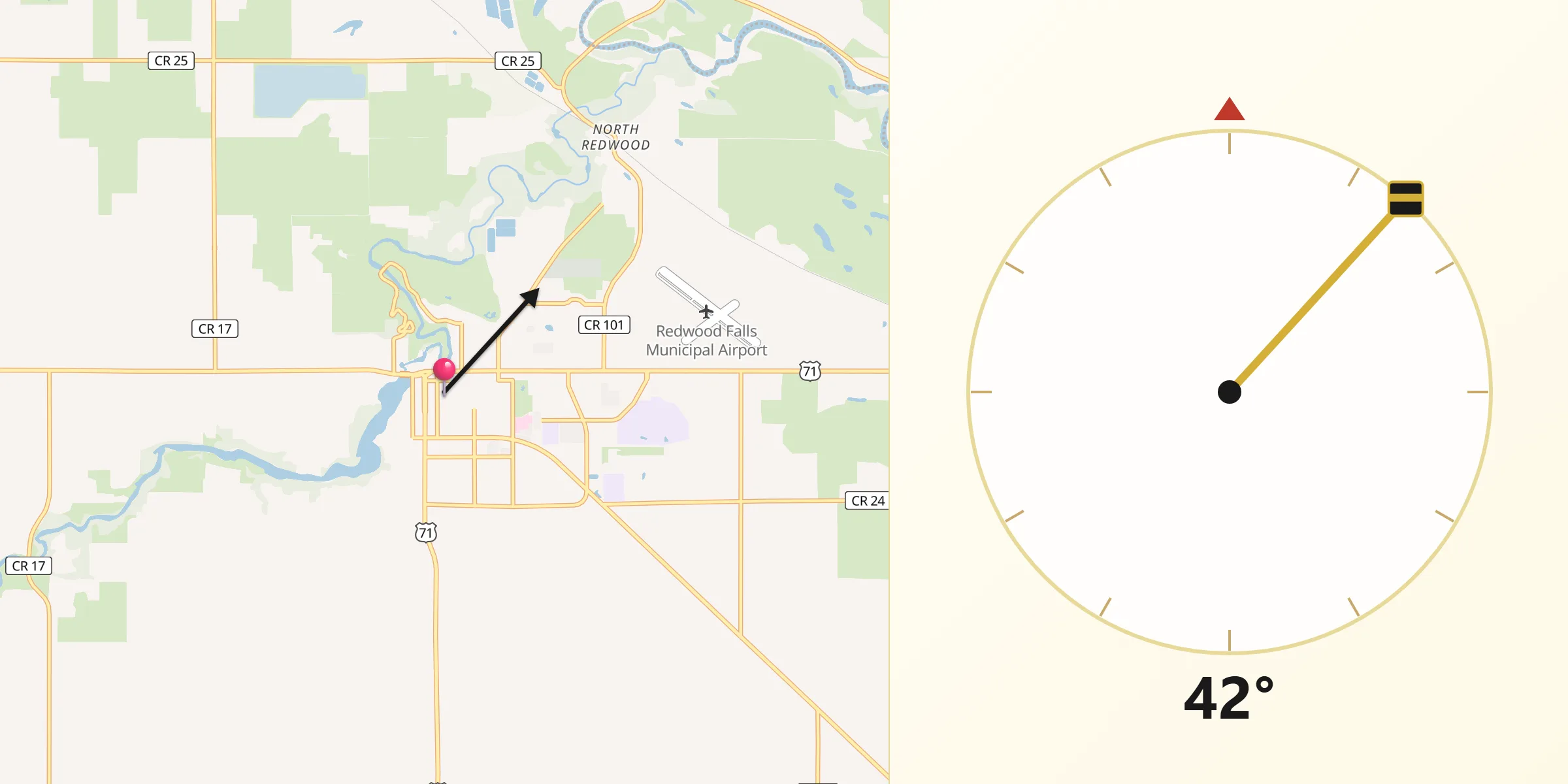 Qibla Direction from Redwood Falls