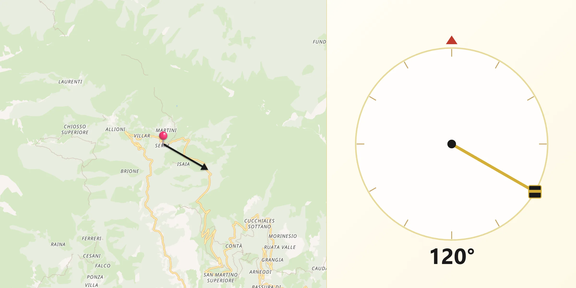 Direzione della Qibla da Serre