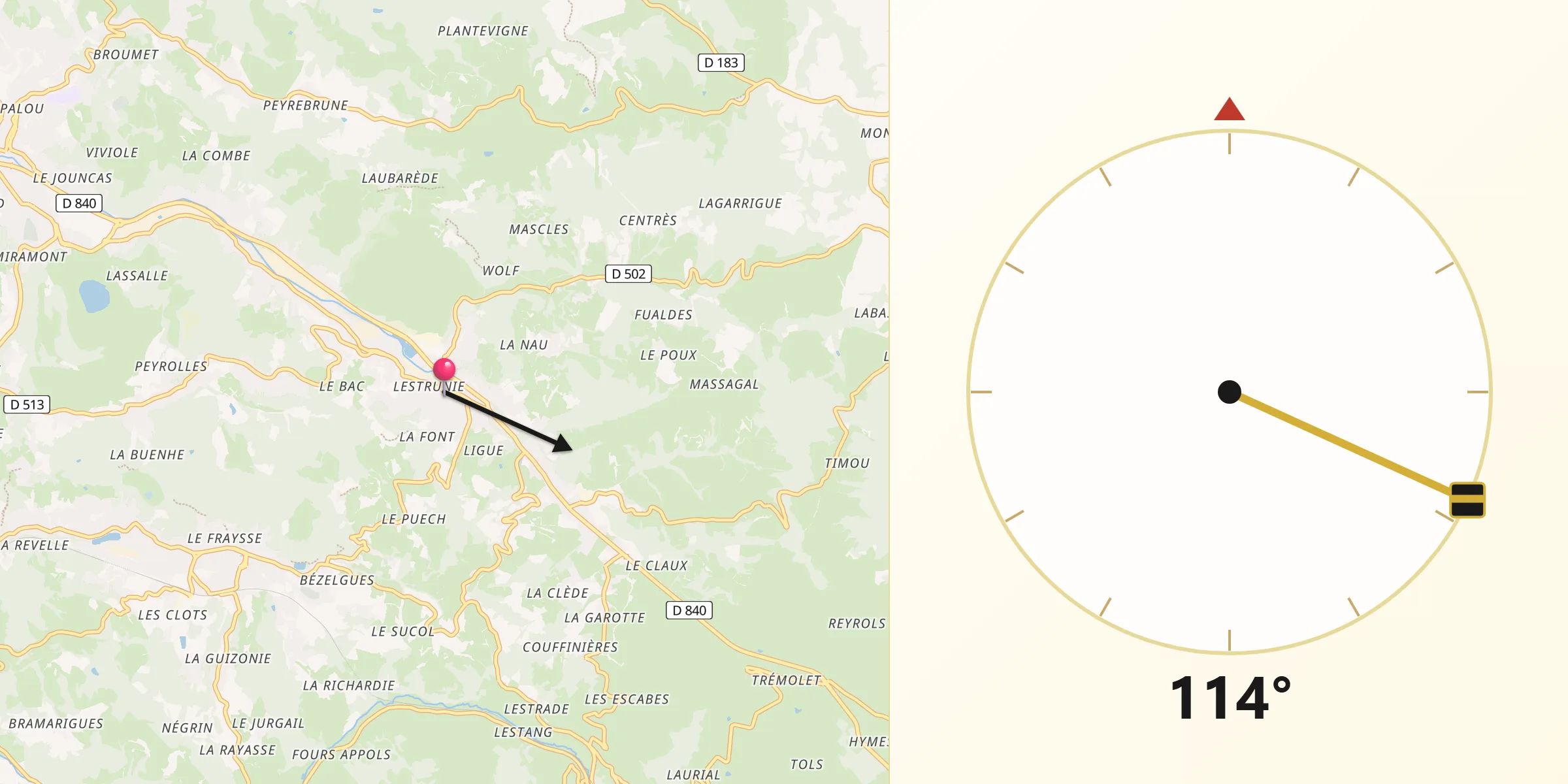 Direction vers la Qibla depuis Firmi