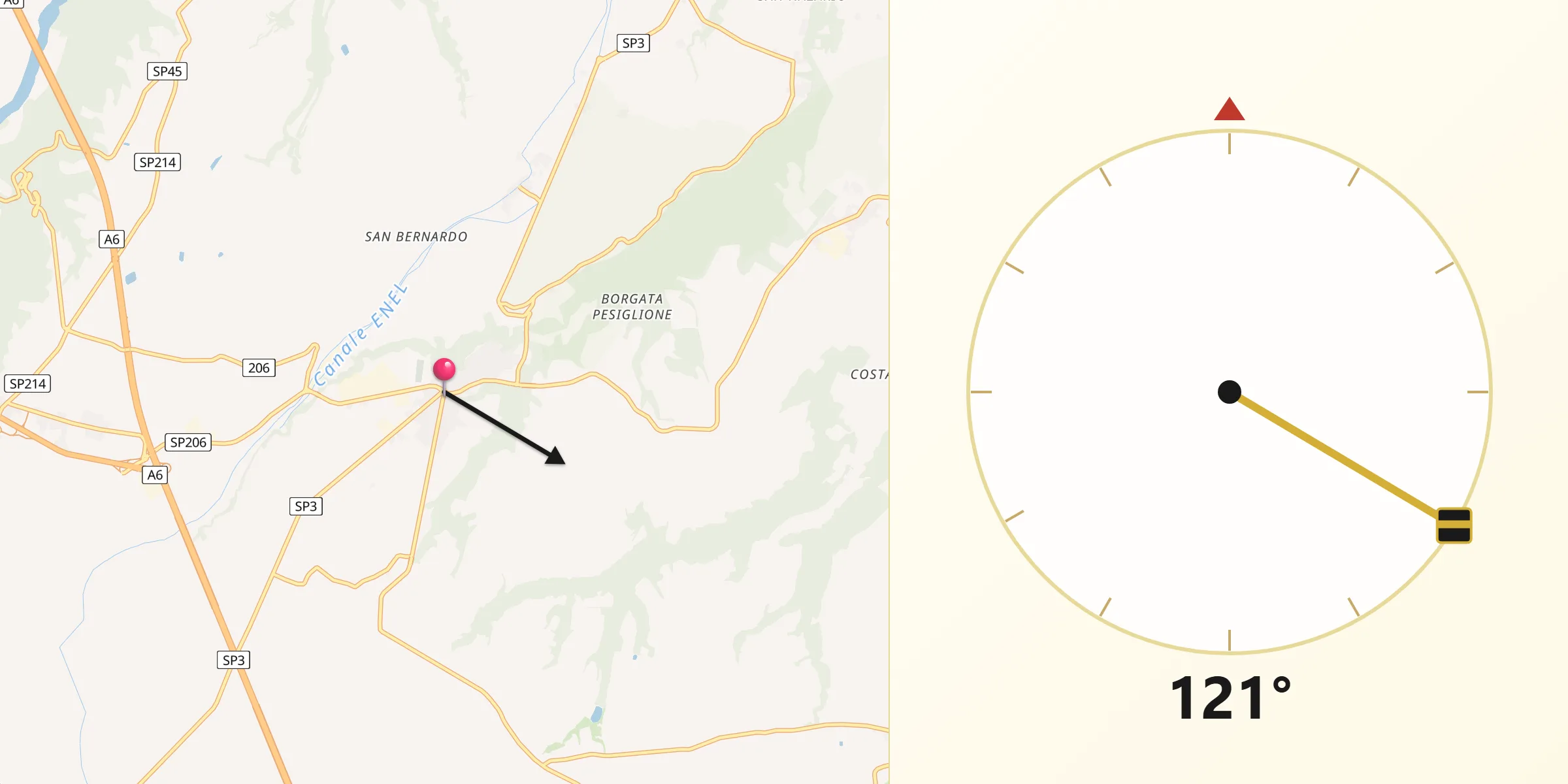 Direzione della Qibla da Bene Vagienna