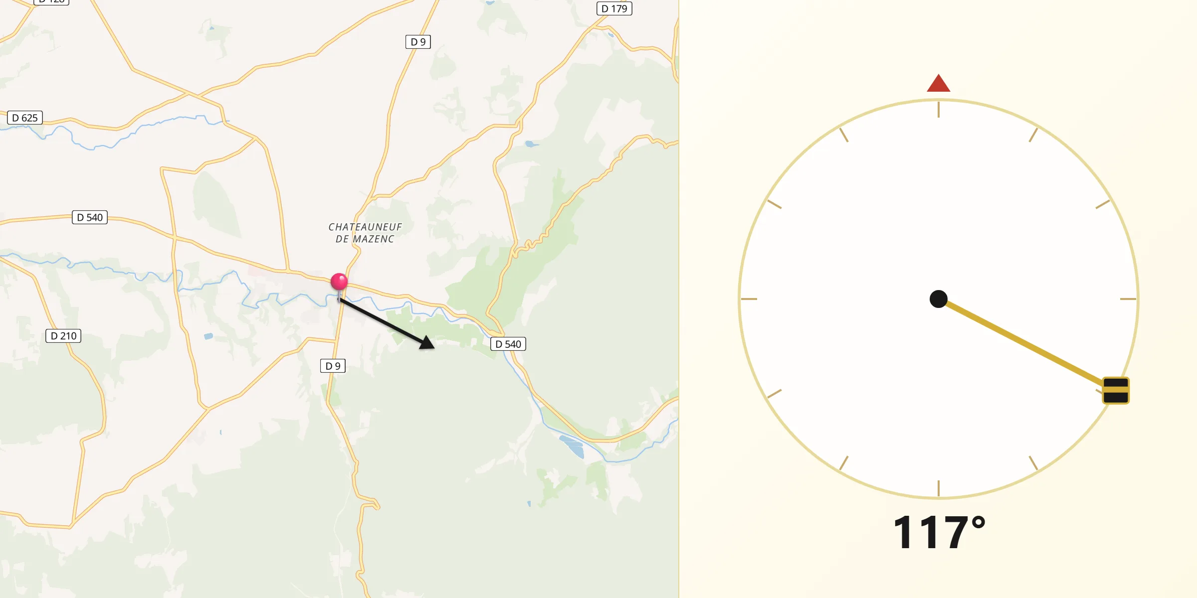 Direction vers la Qibla depuis La Bégude-de-Mazenc