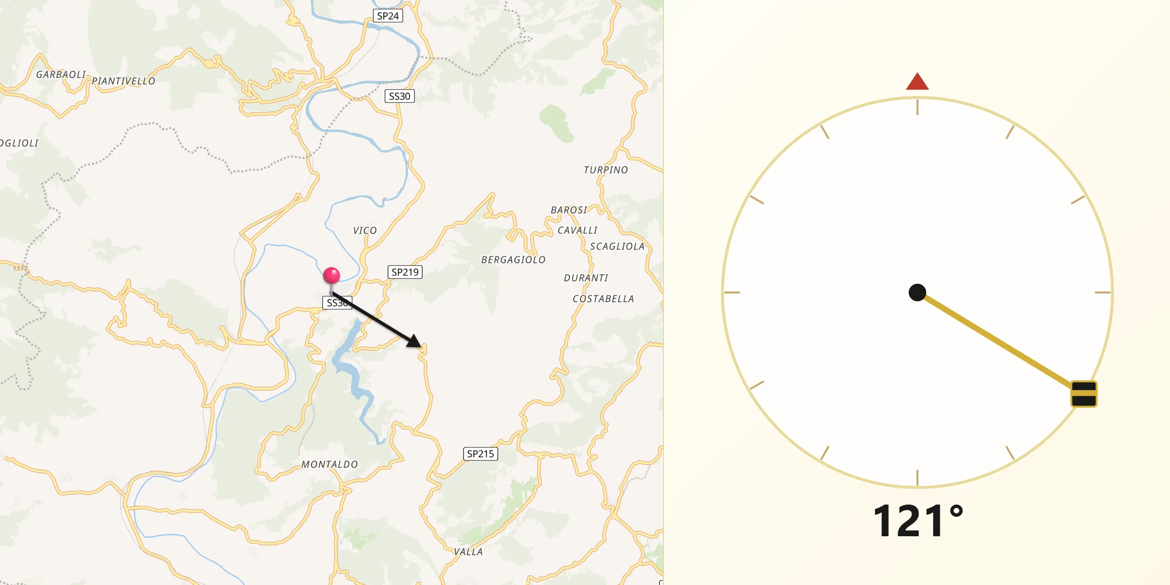 Direzione della Qibla da Spigno Monferrato