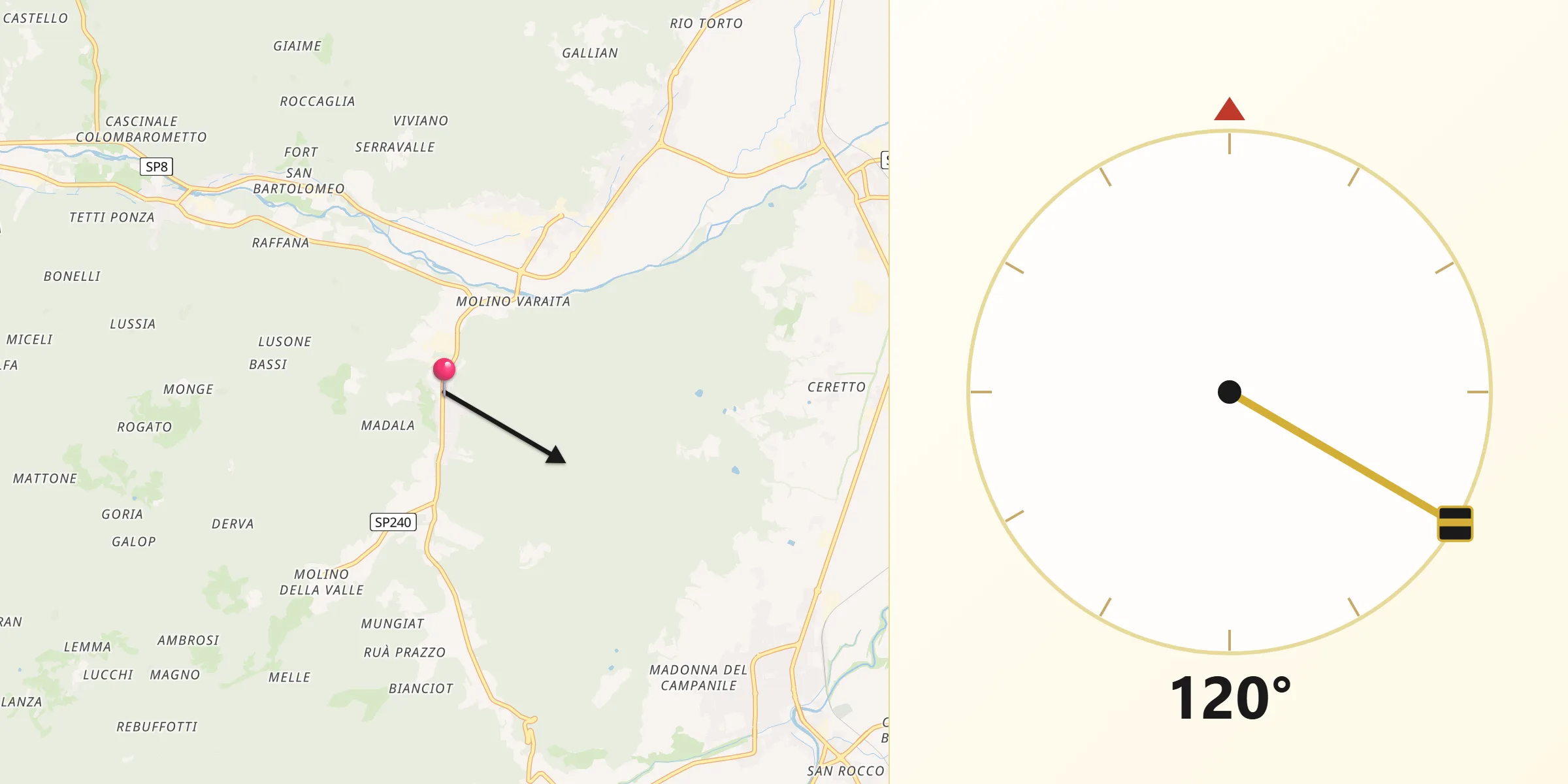 Direzione della Qibla da Rossana