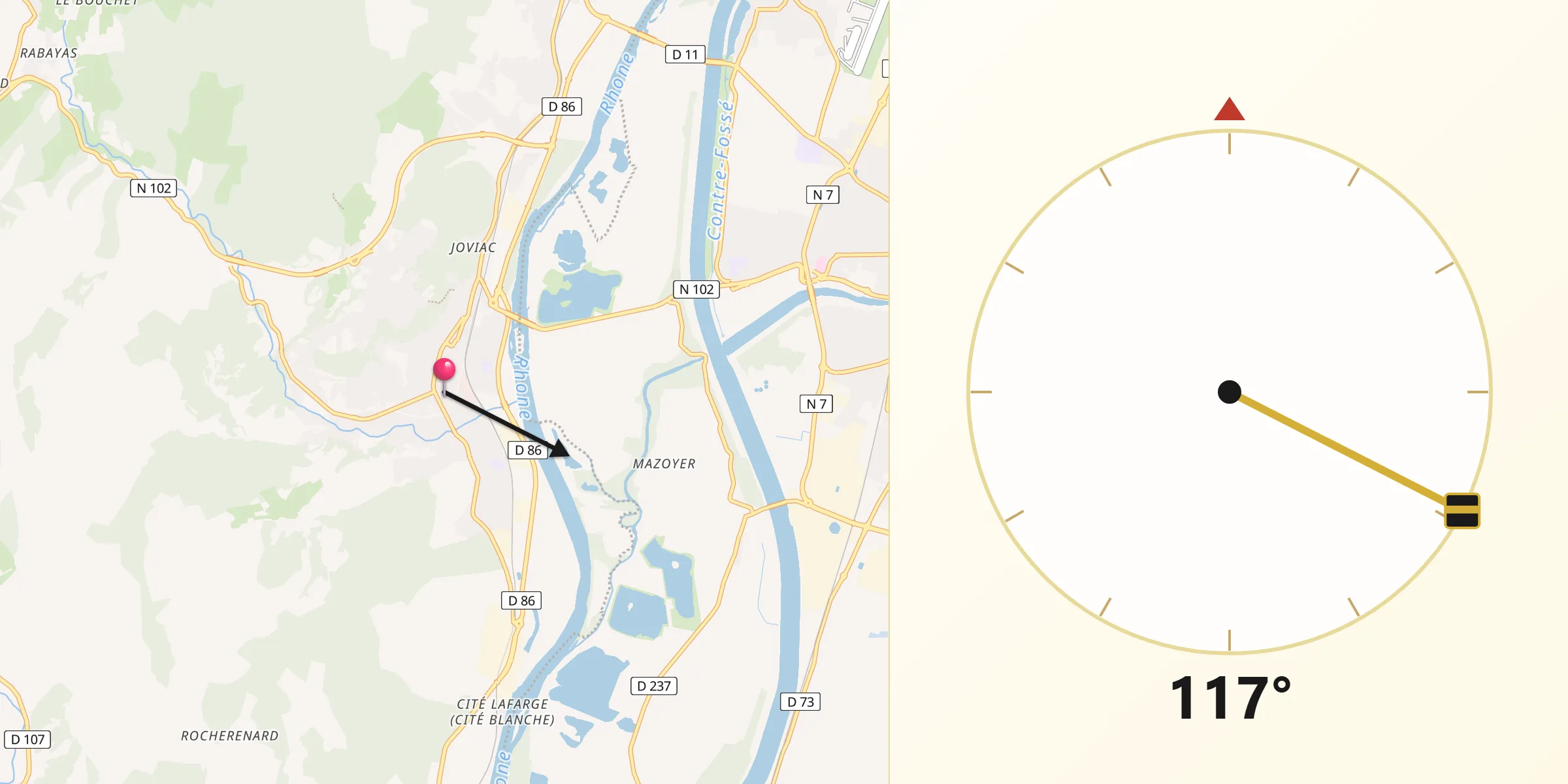 Direction vers la Qibla depuis Le Teil