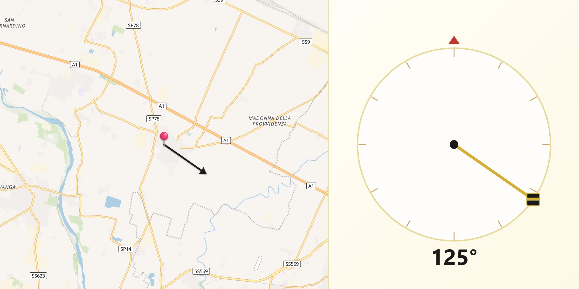 Direzione della Qibla da Piumazzo