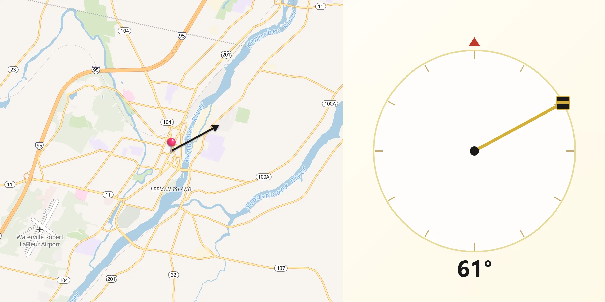 Qibla Direction from Waterville