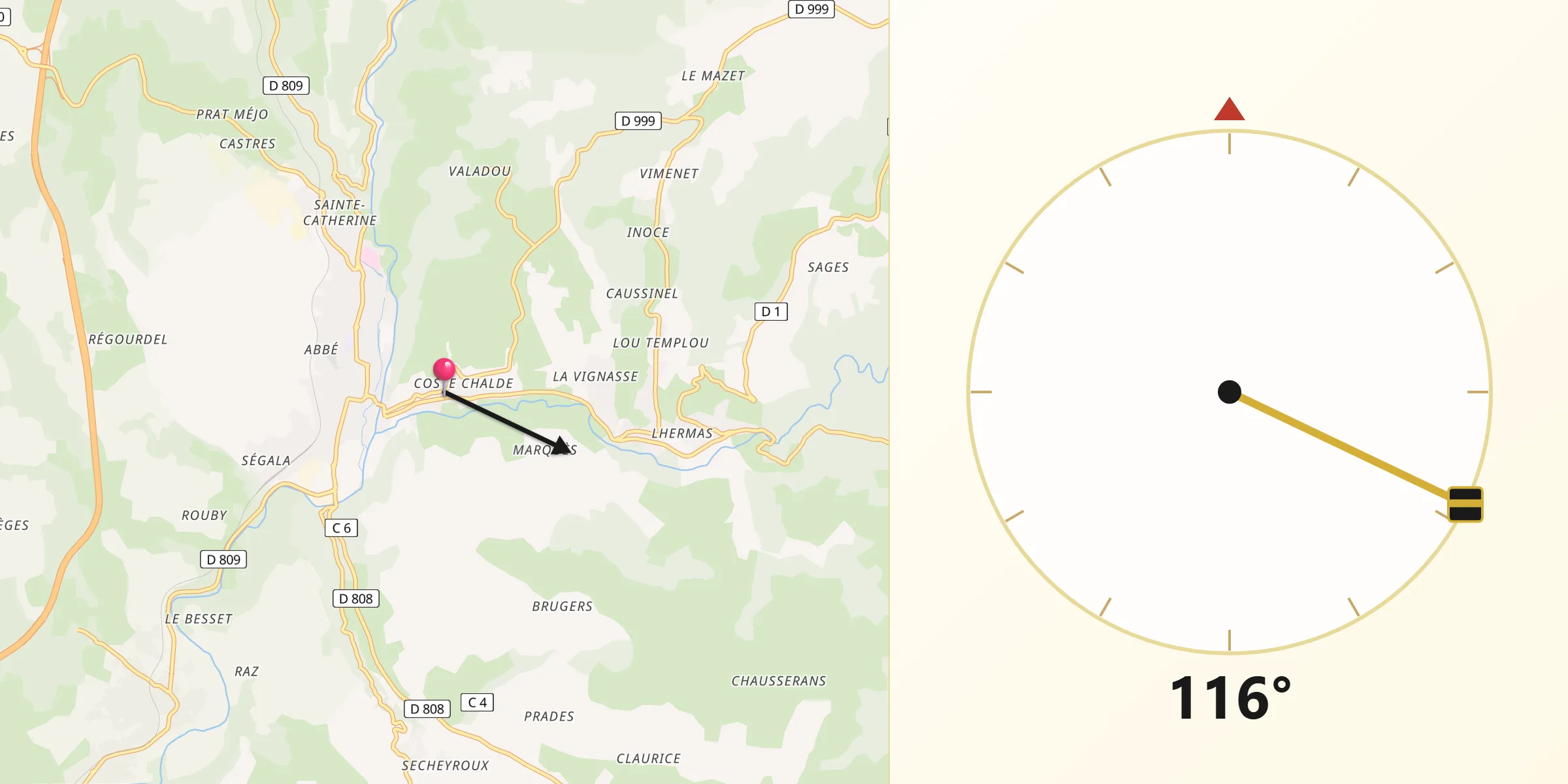 Direction vers la Qibla depuis Gabrias