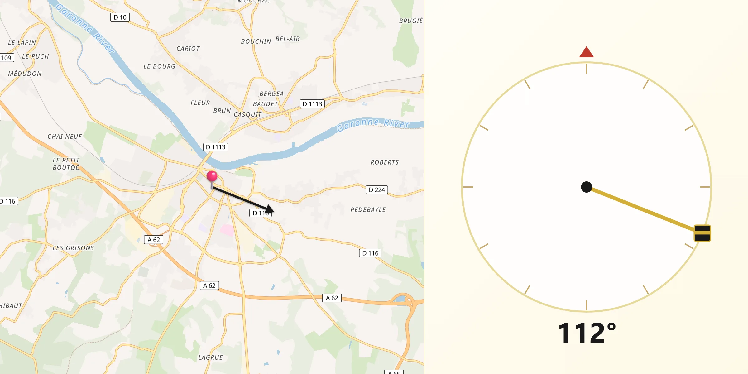 Direction vers la Qibla depuis Langon