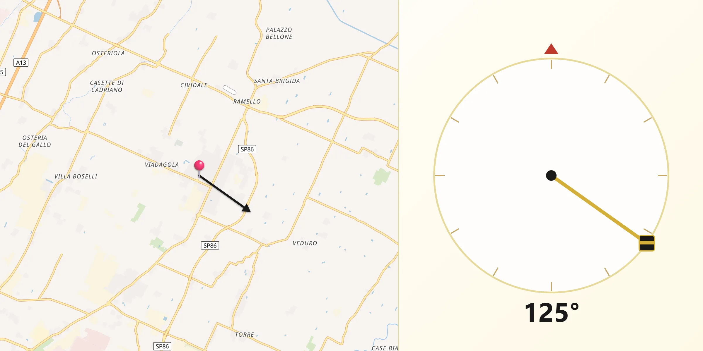 Direzione della Qibla da Granarolo dell'Emilia e Viadagola