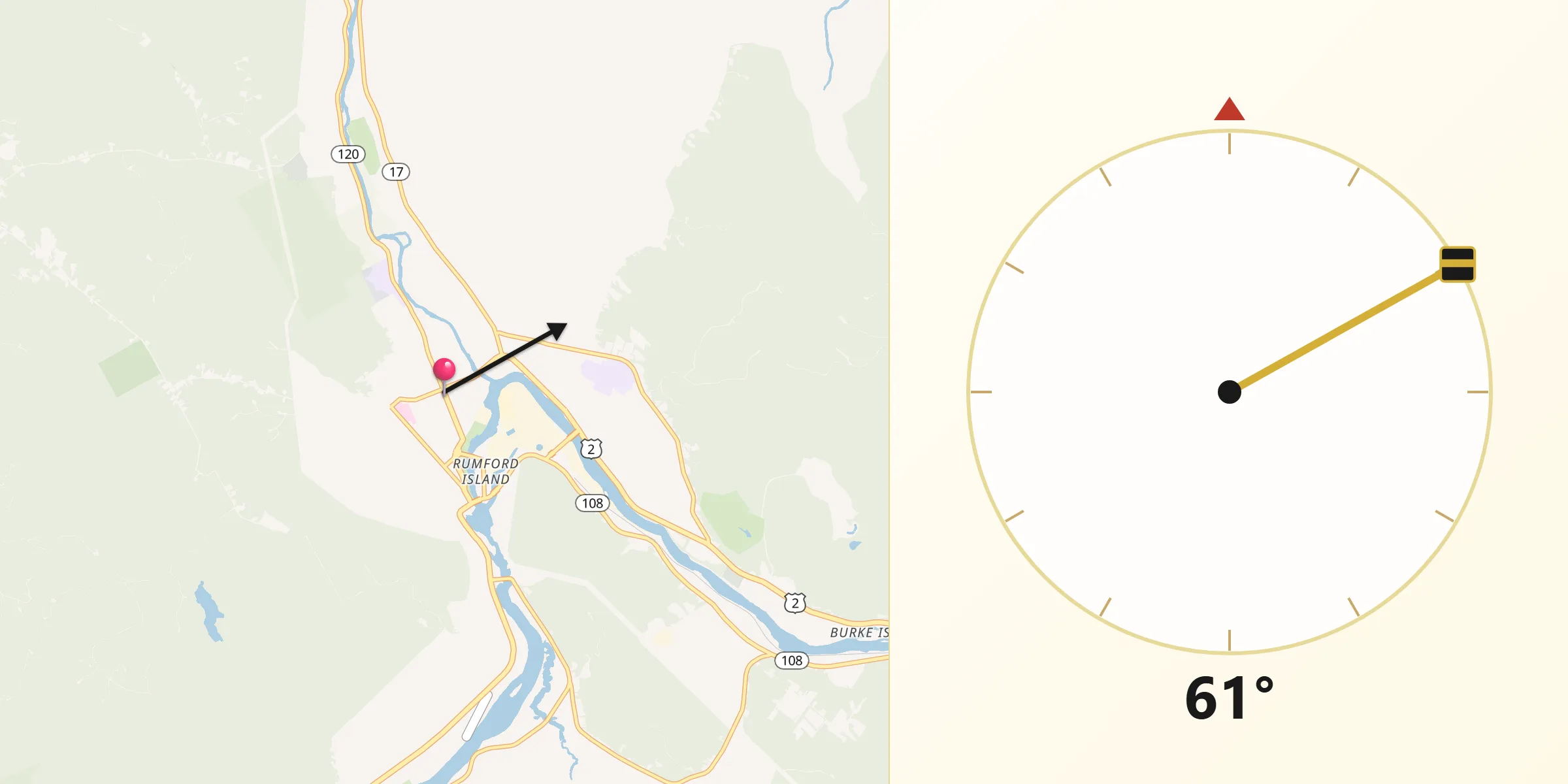 Qibla Direction from Rumford