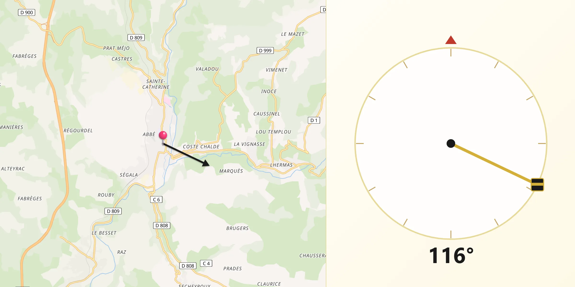 Direction vers la Qibla depuis Marvejols