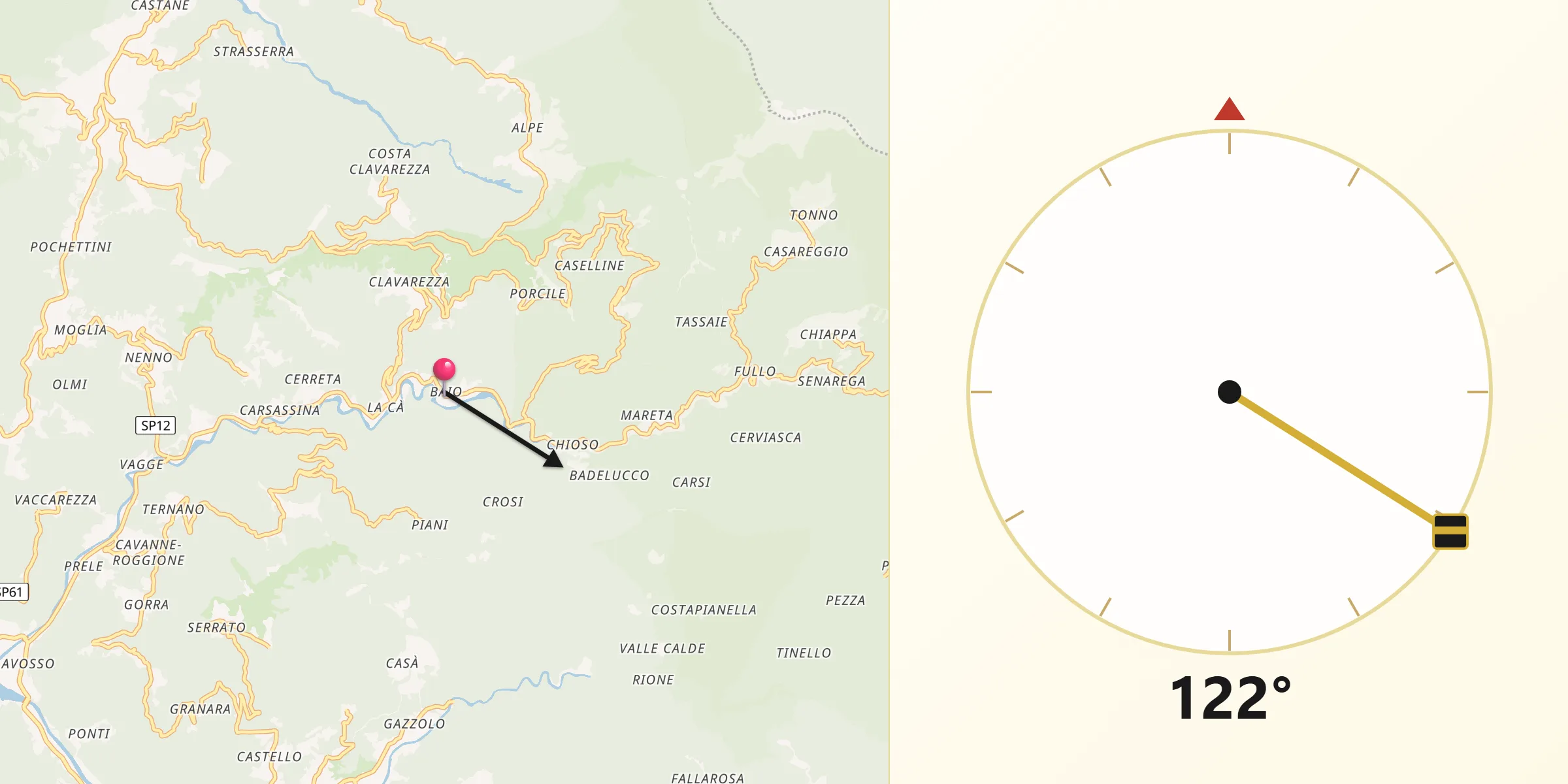 Direzione della Qibla da Molino Vecchio-Scapitola-Baio