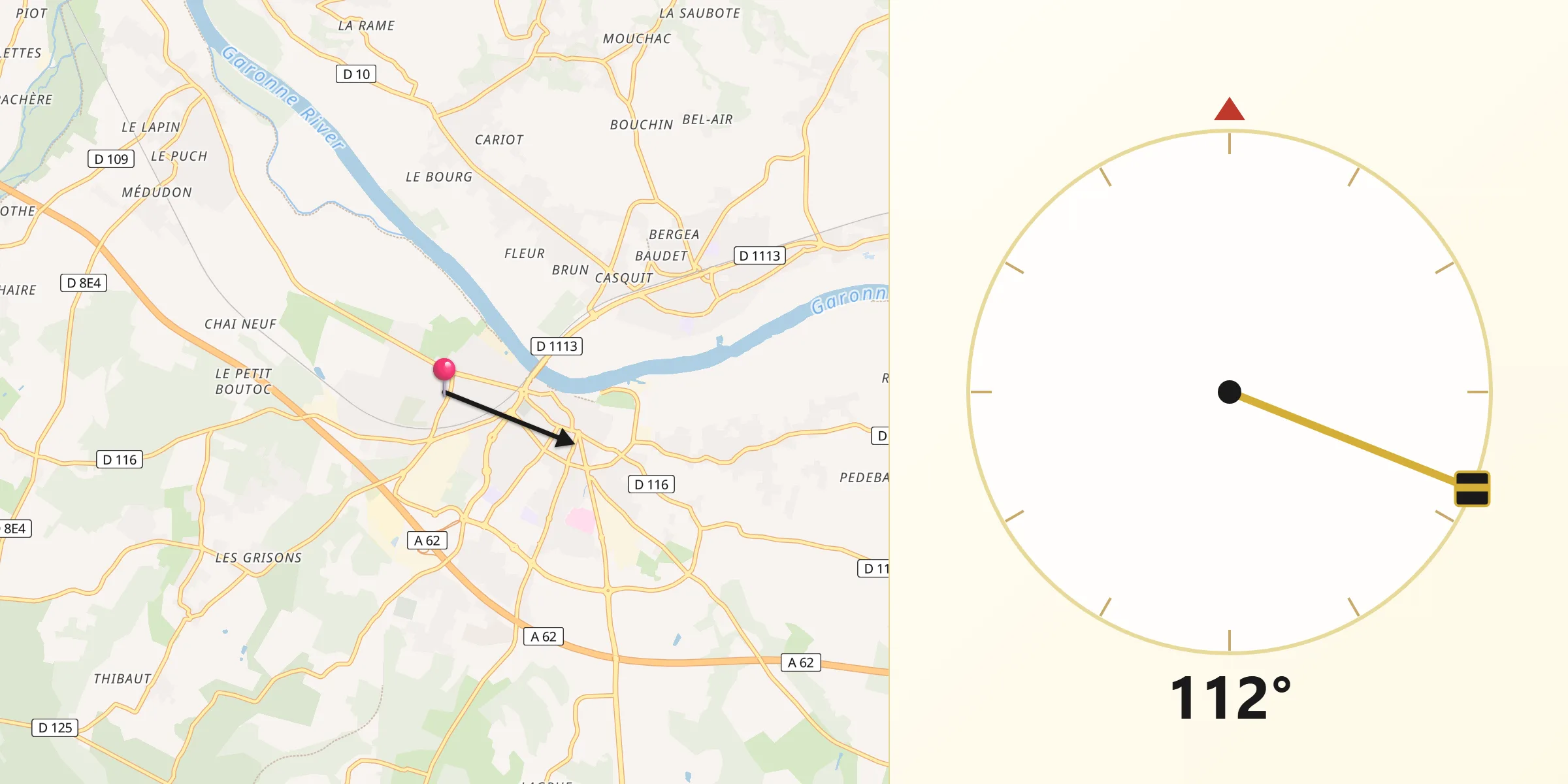 Direction vers la Qibla depuis Toulenne