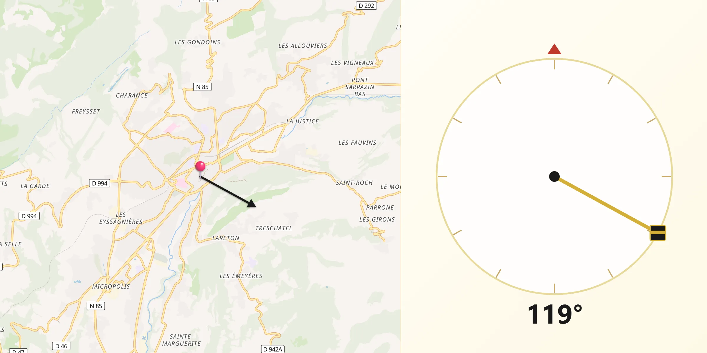 Direction vers la Qibla depuis Gap