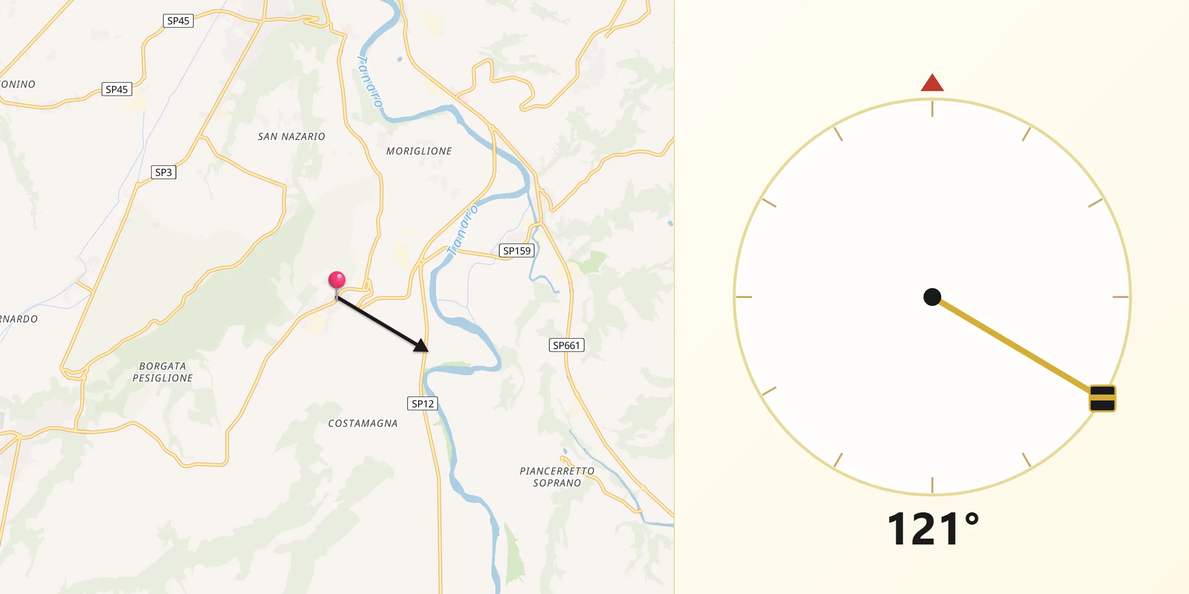 Direzione della Qibla da Lequio Tanaro