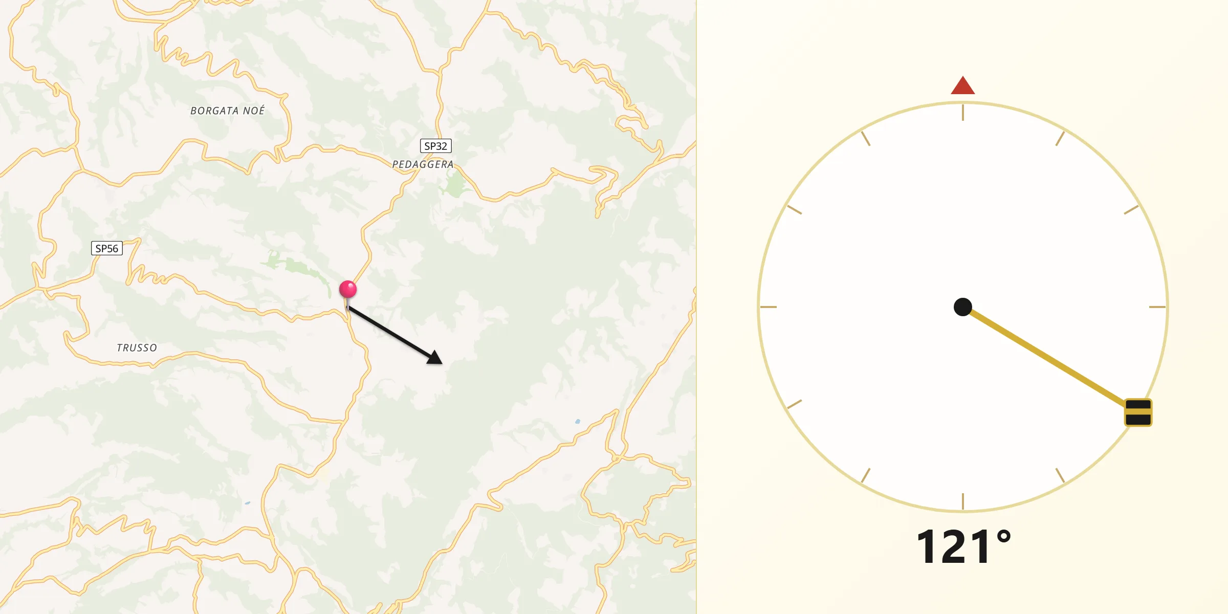 Direzione della Qibla da Serravalle Langhe