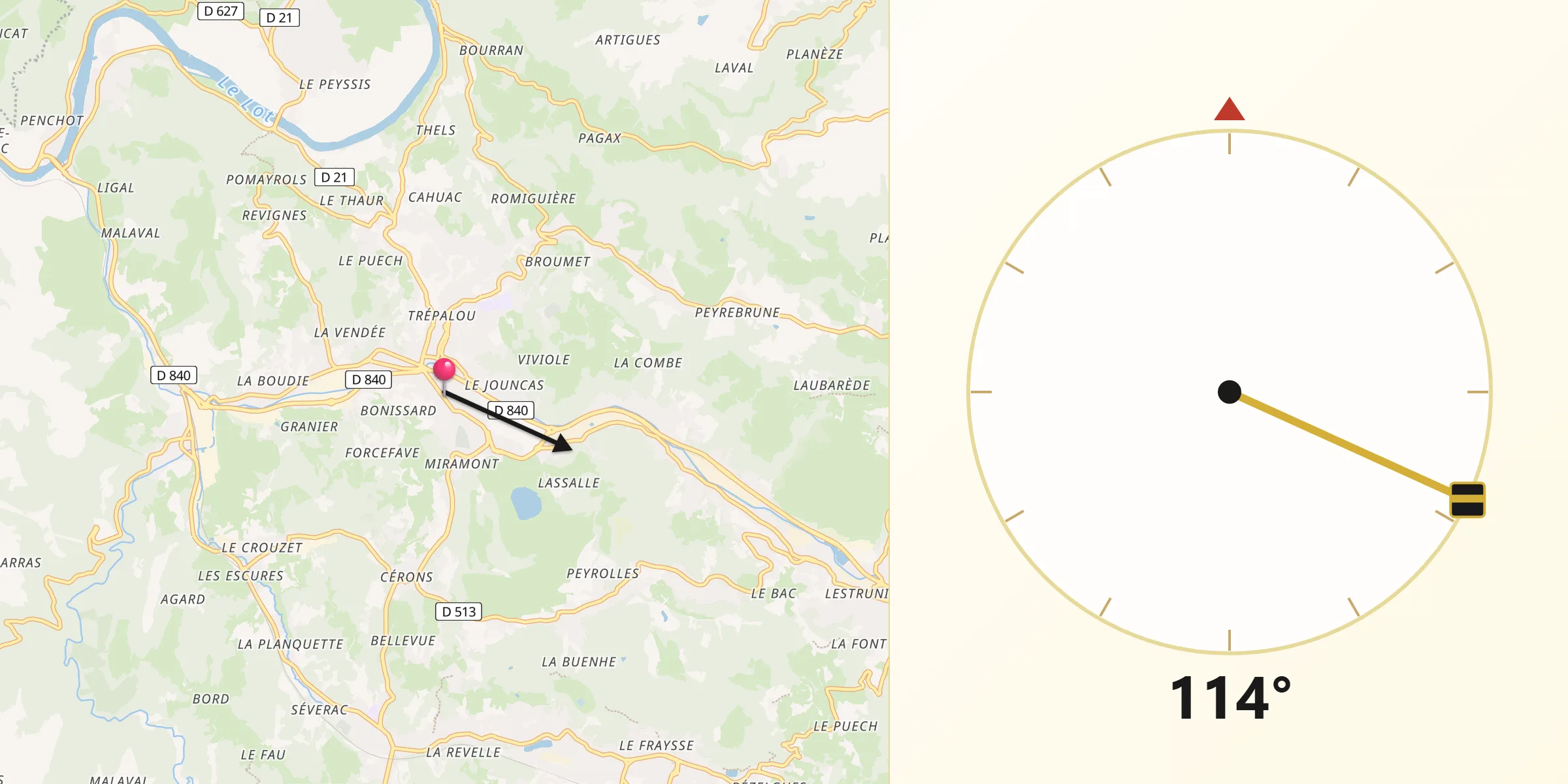 Direction vers la Qibla depuis Decazeville