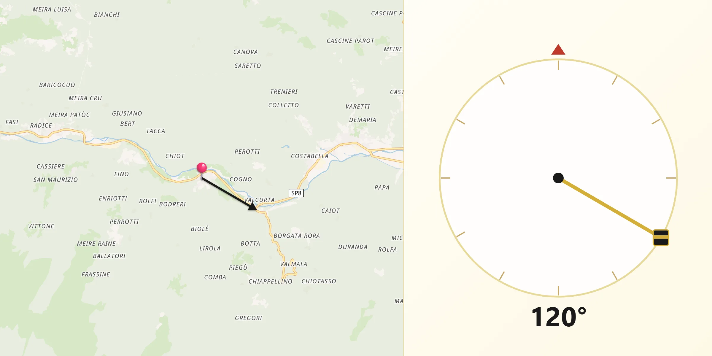 Direzione della Qibla da Melle