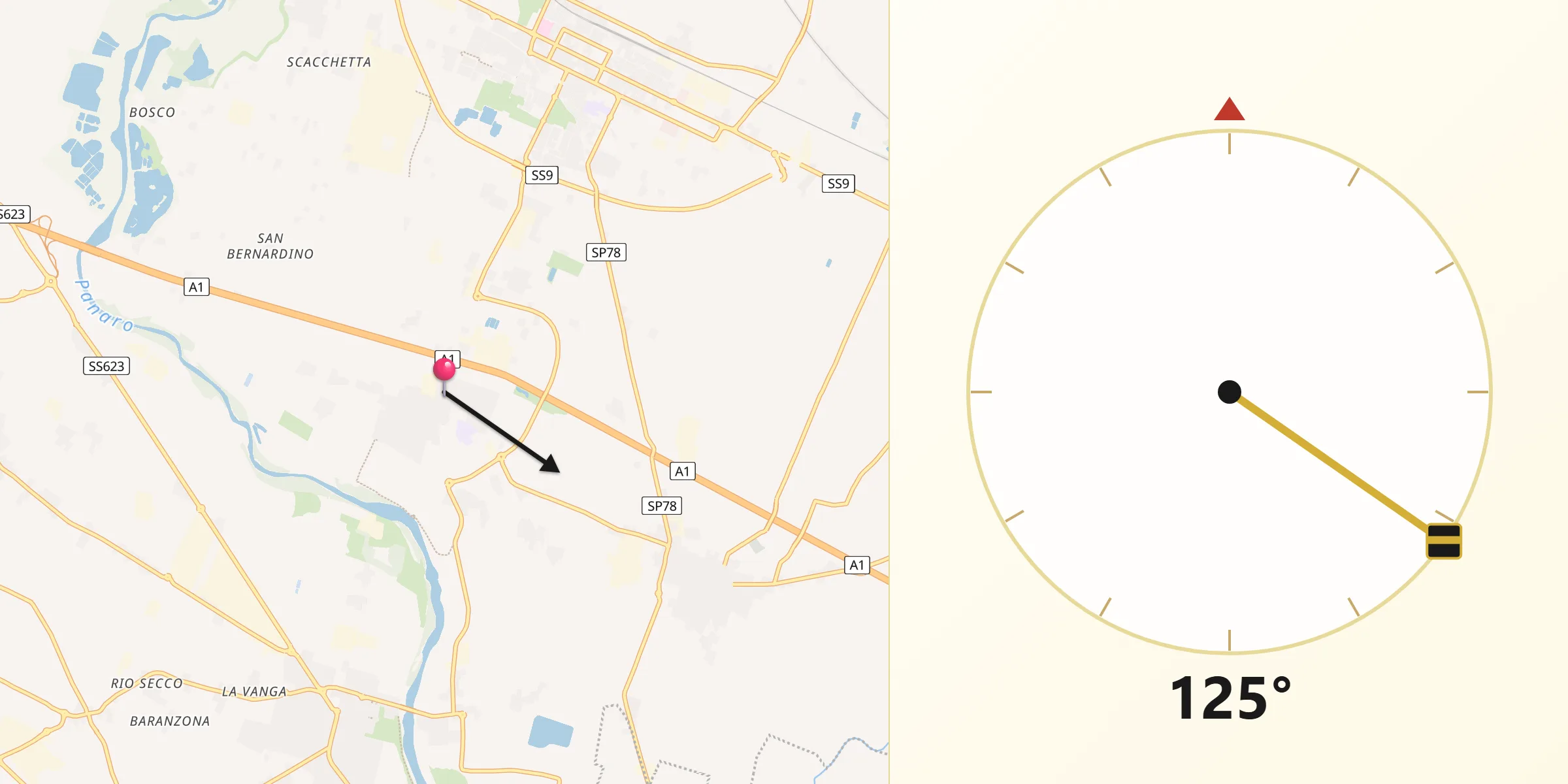Direzione della Qibla da San Cesario sul Panaro