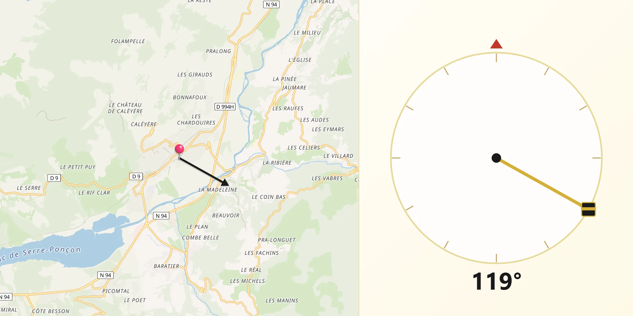 Direction vers la Qibla depuis Embrun