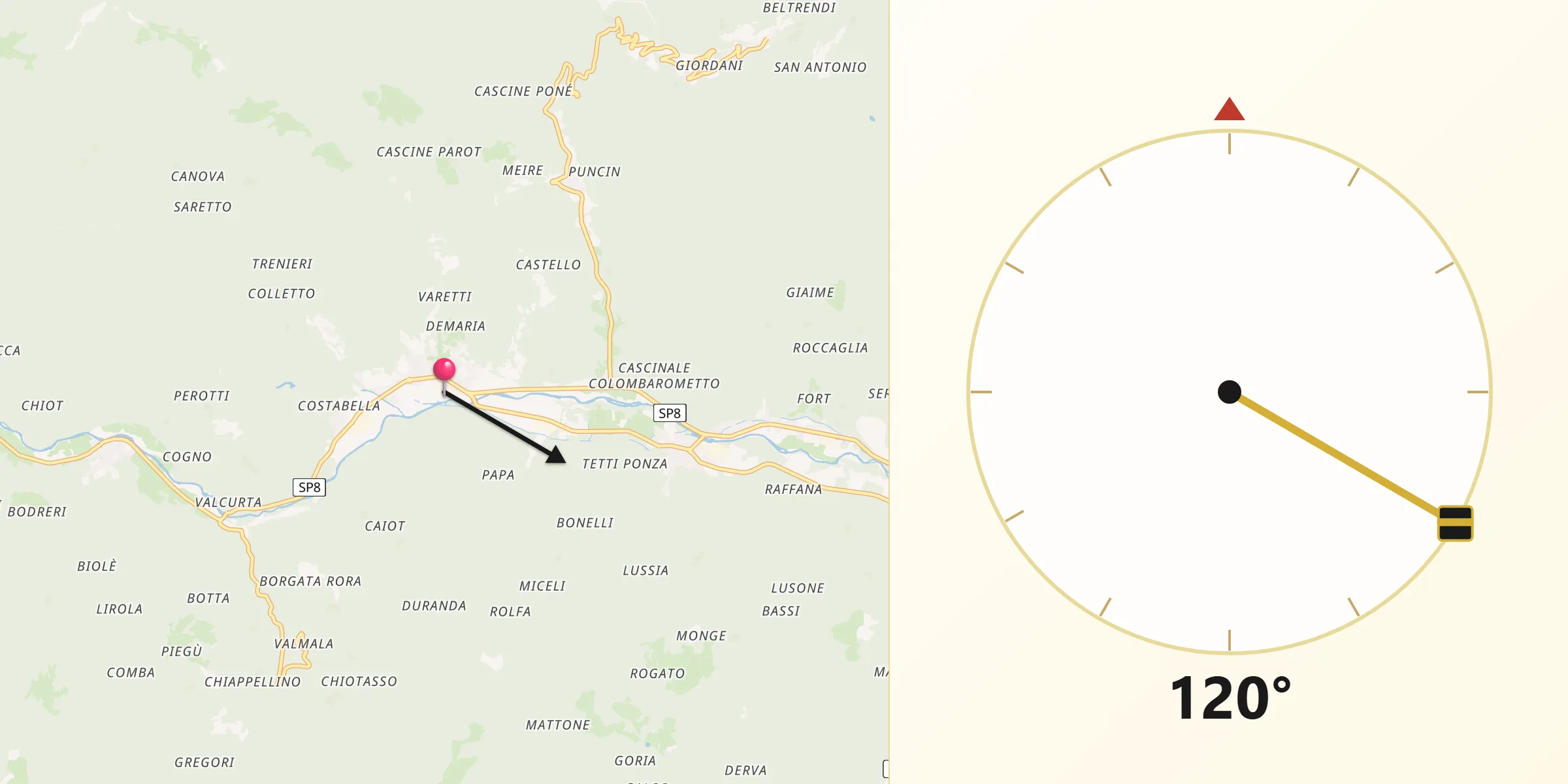Direzione della Qibla da Brossasco