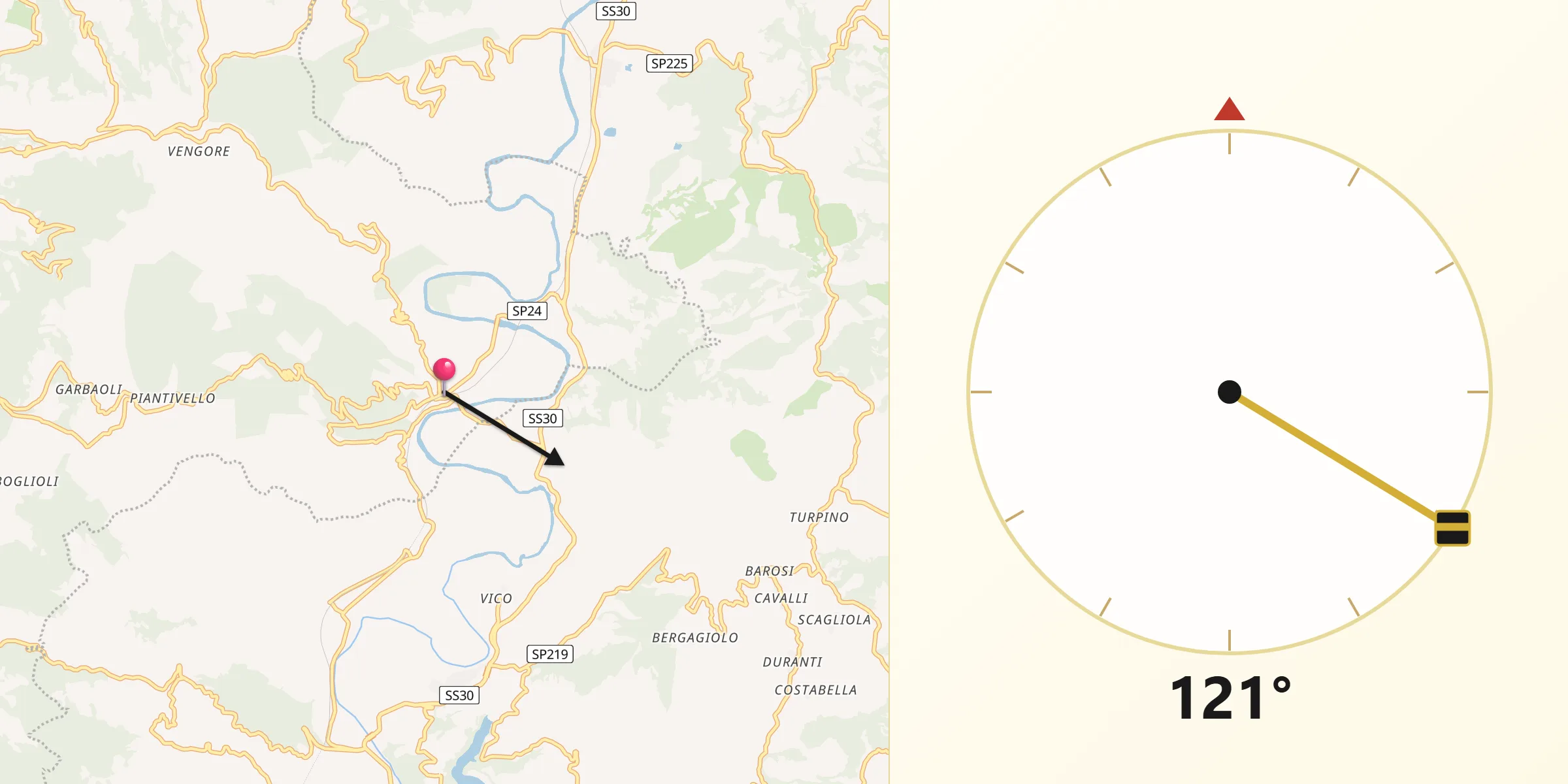 Direzione della Qibla da Mombaldone