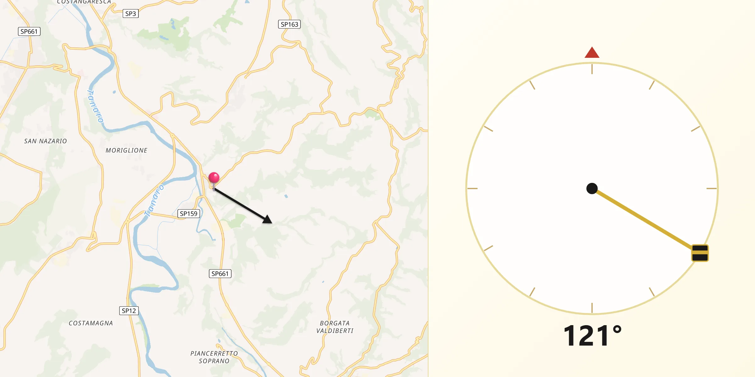 Direzione della Qibla da Monchiero Borgonuovo
