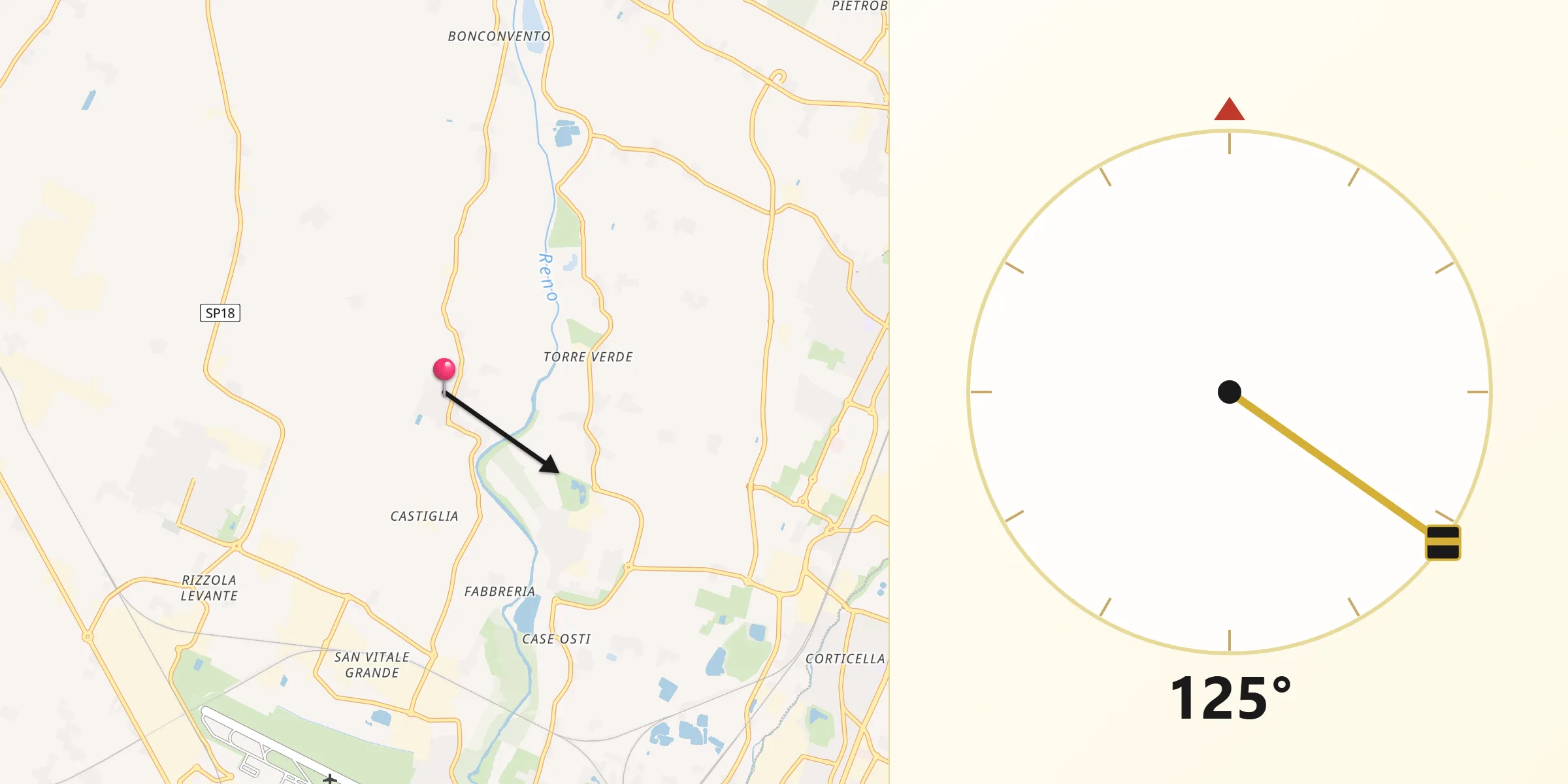 Direzione della Qibla da Longara