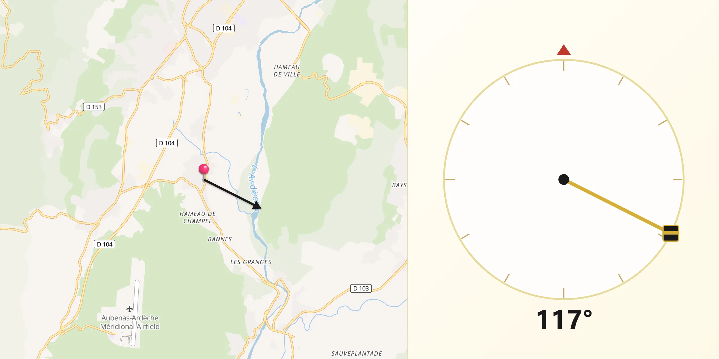 Direction vers la Qibla depuis Saint-Sernin