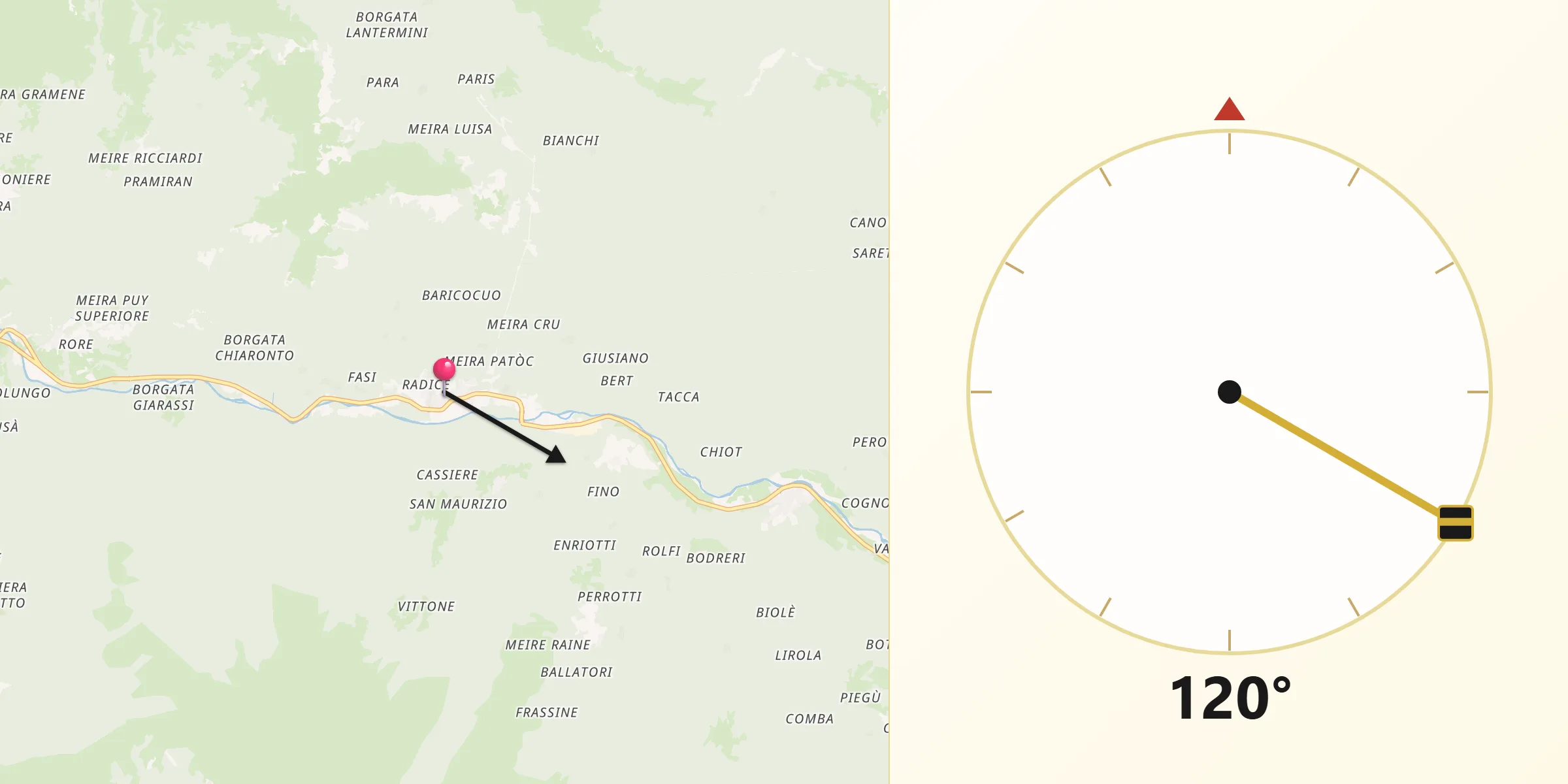 Direzione della Qibla da Frassino