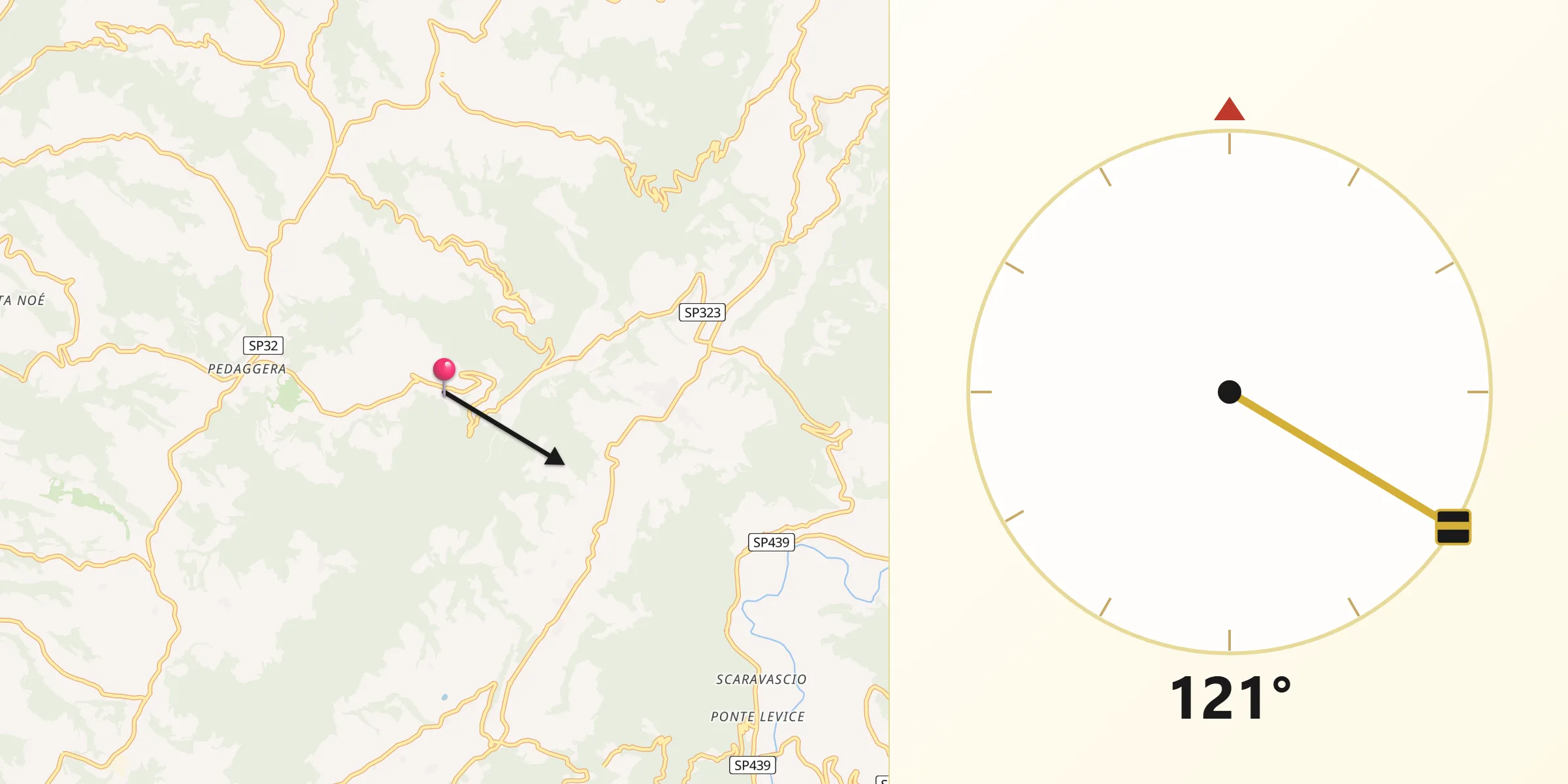 Direzione della Qibla da Cerreto Langhe