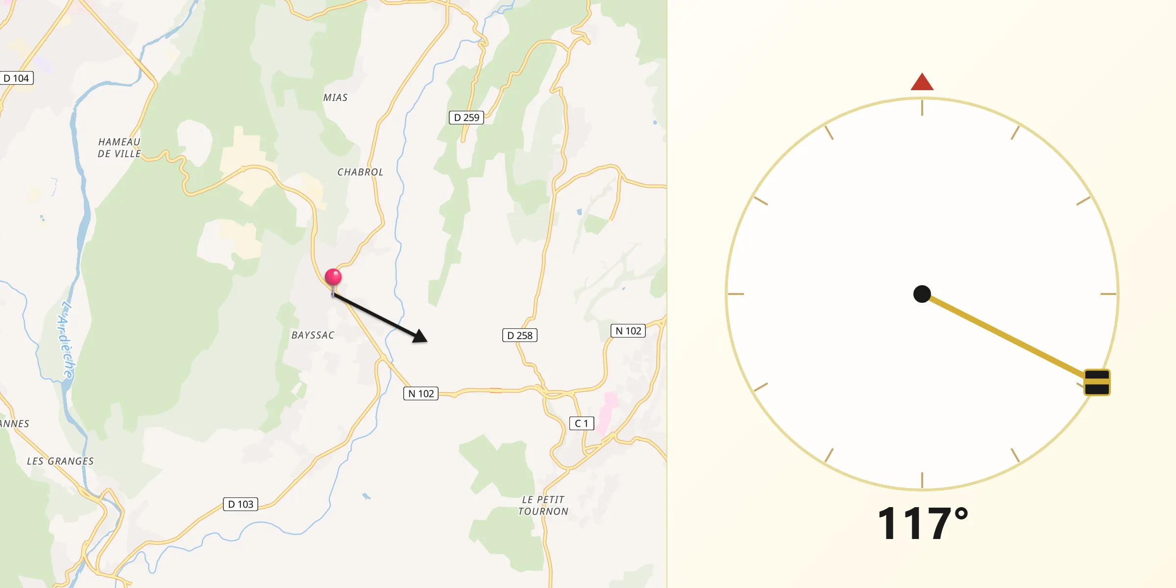 Direction vers la Qibla depuis Lavilledieu