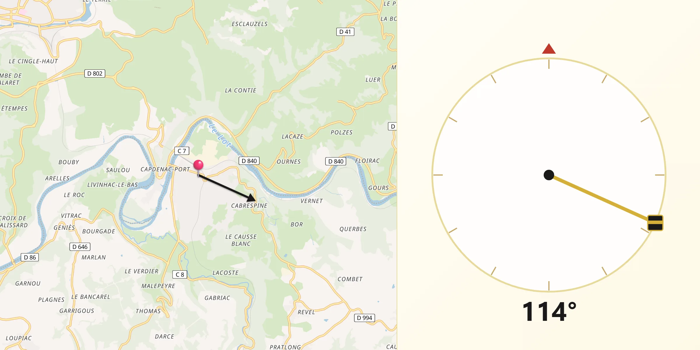 Direction vers la Qibla depuis Capdenac-Gare