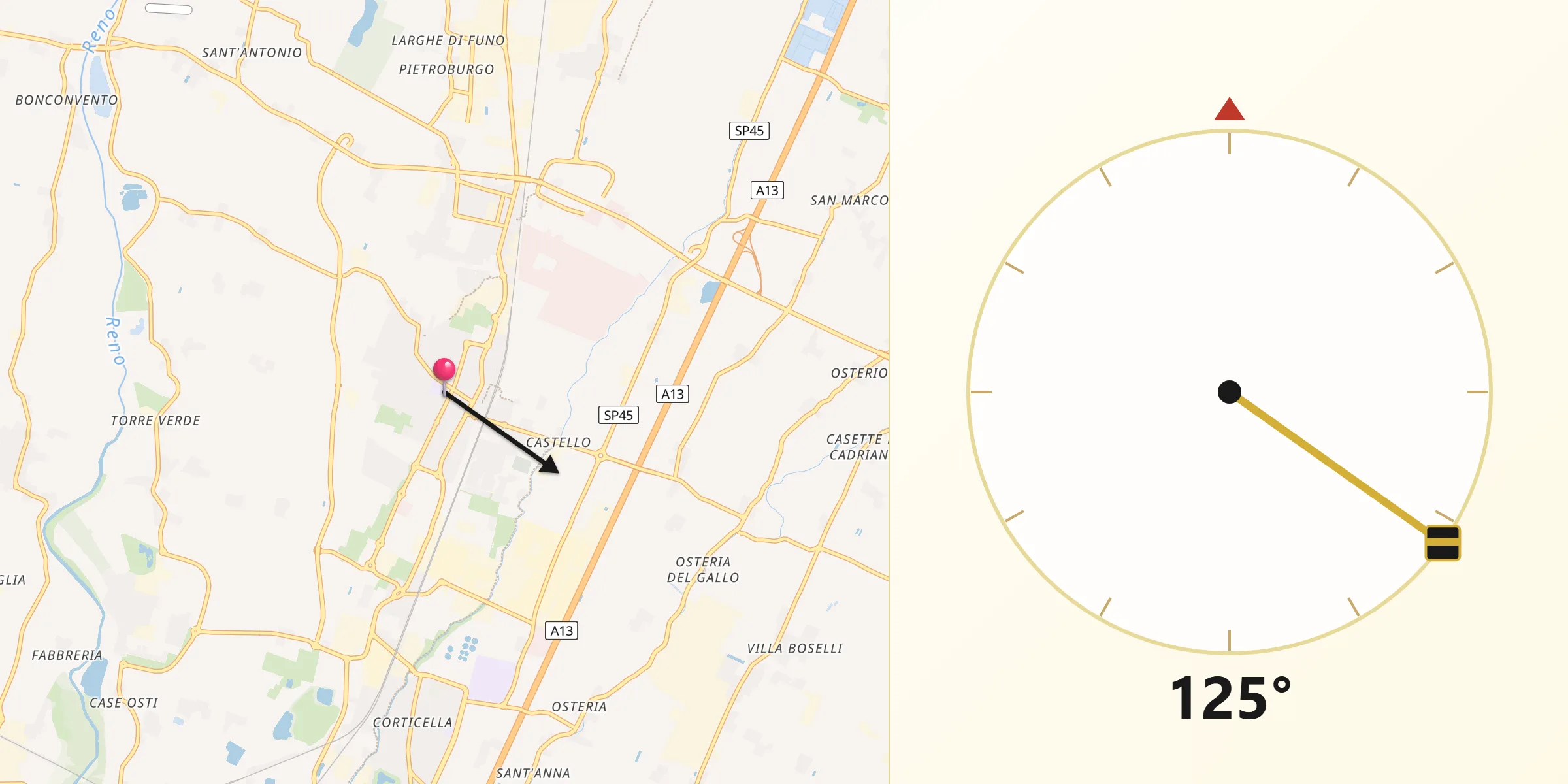 Direzione della Qibla da Castel Maggiore