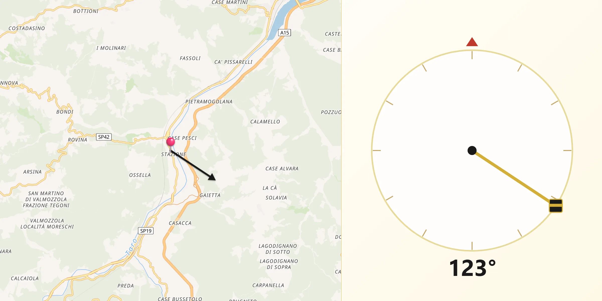 Direzione della Qibla da Stazione Valmozzola