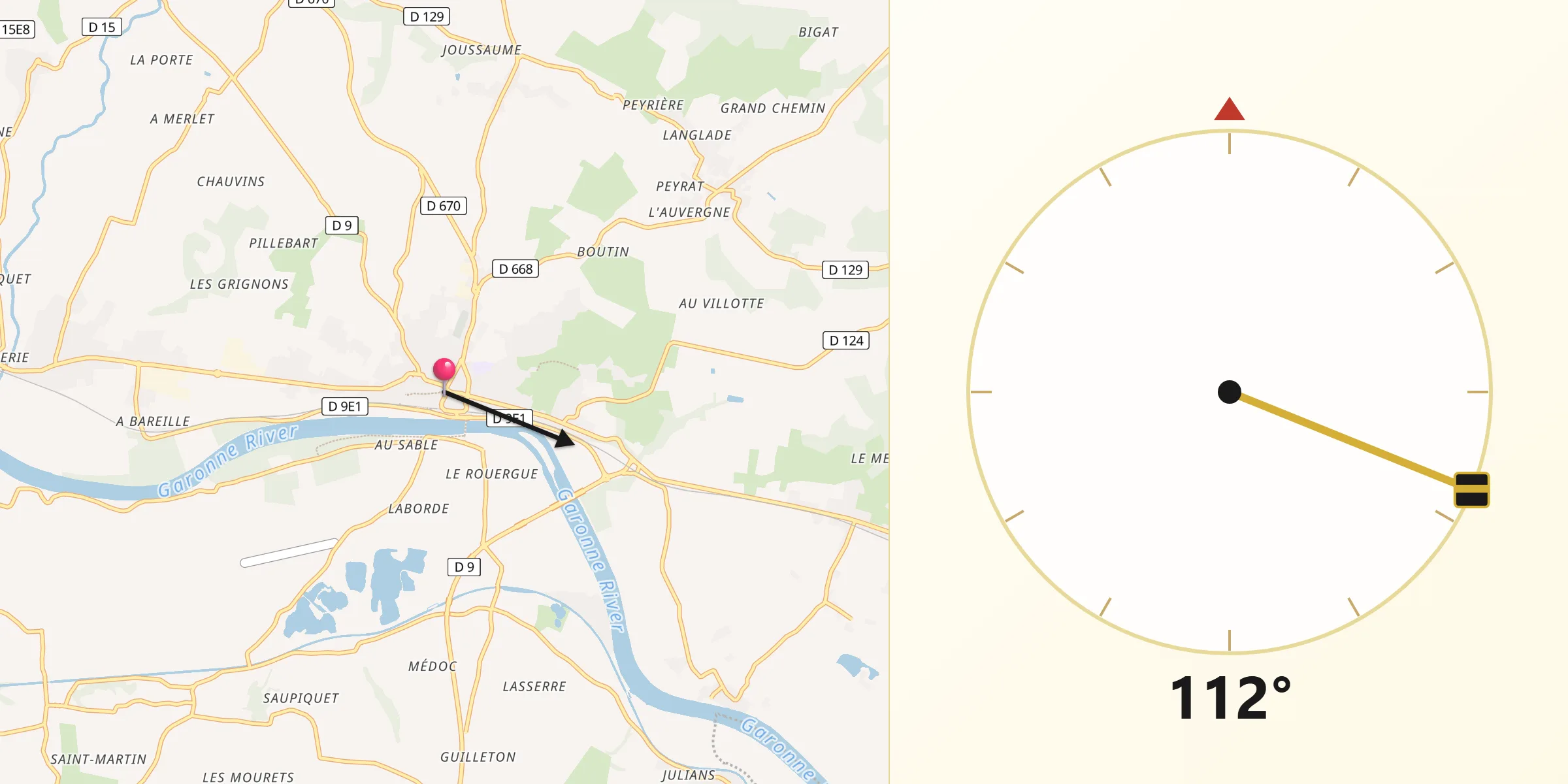 Direction vers la Qibla depuis La Réole