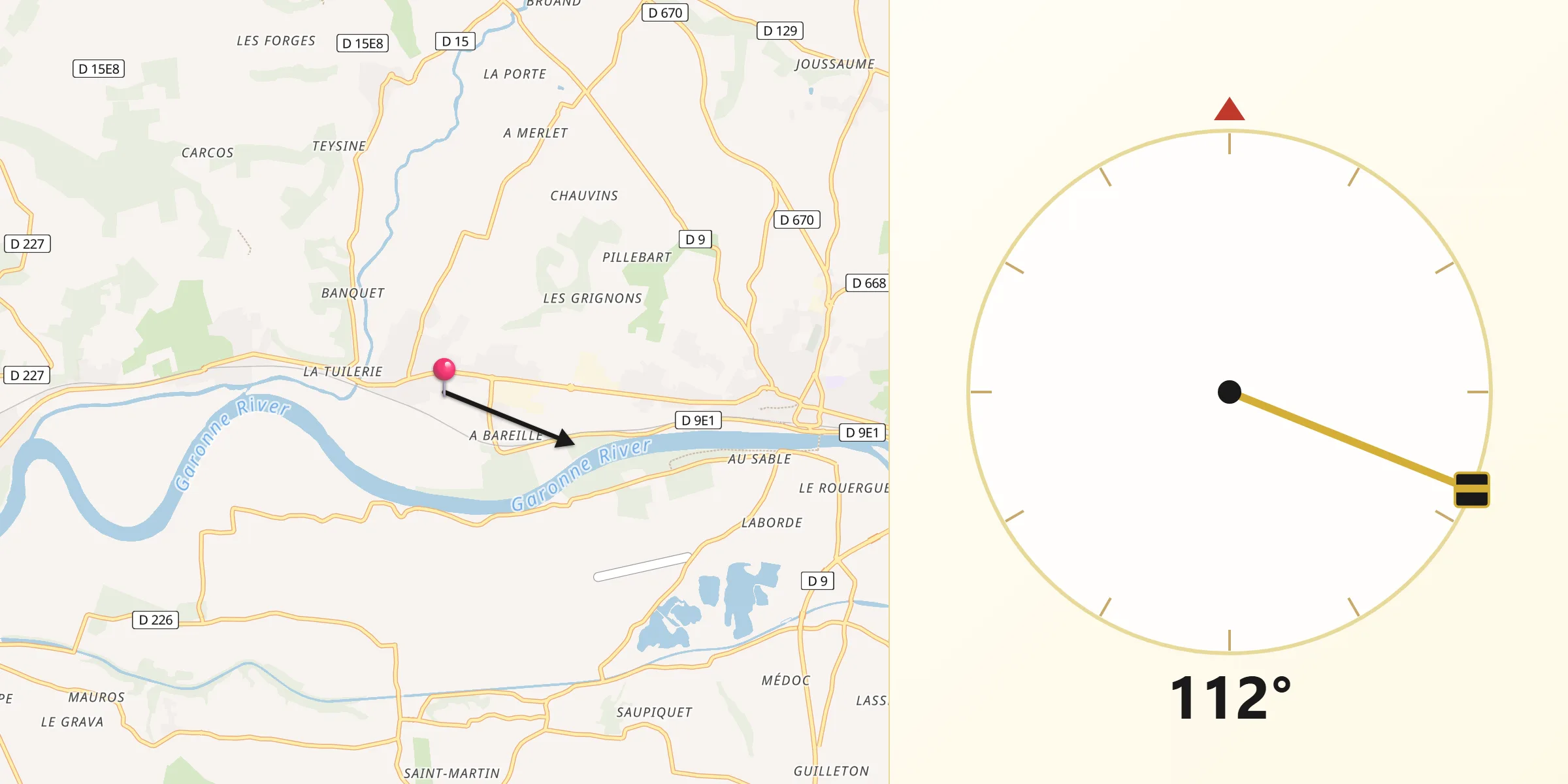 Direction vers la Qibla depuis Gironde-sur-Dropt