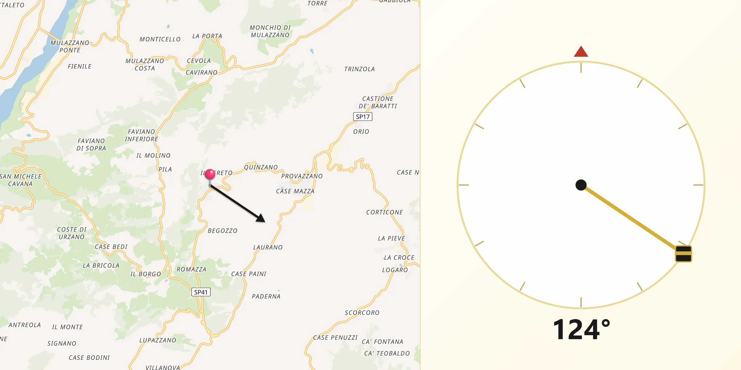 Direzione della Qibla da Neviano degli Arduini