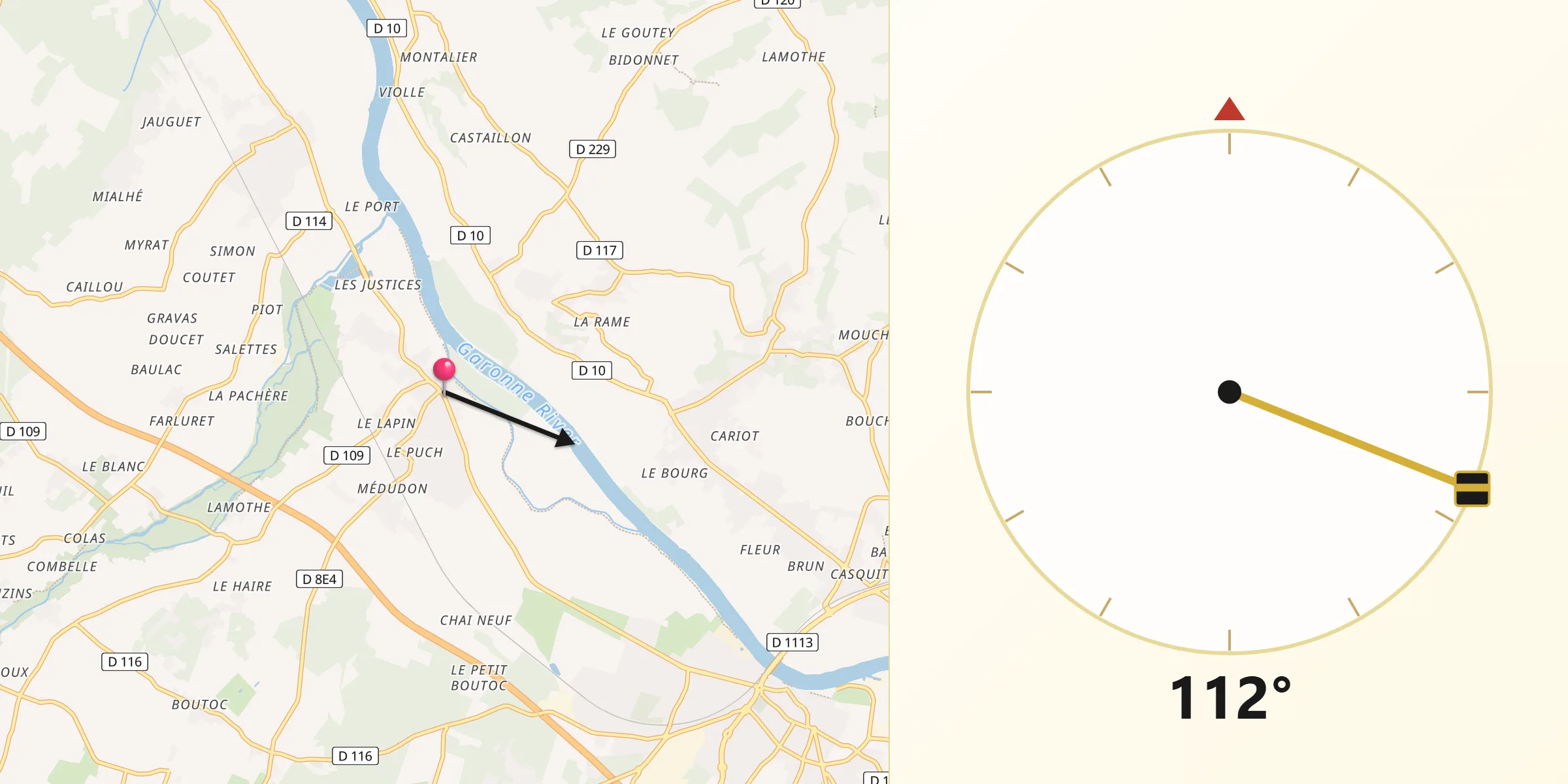 Direction vers la Qibla depuis Preignac