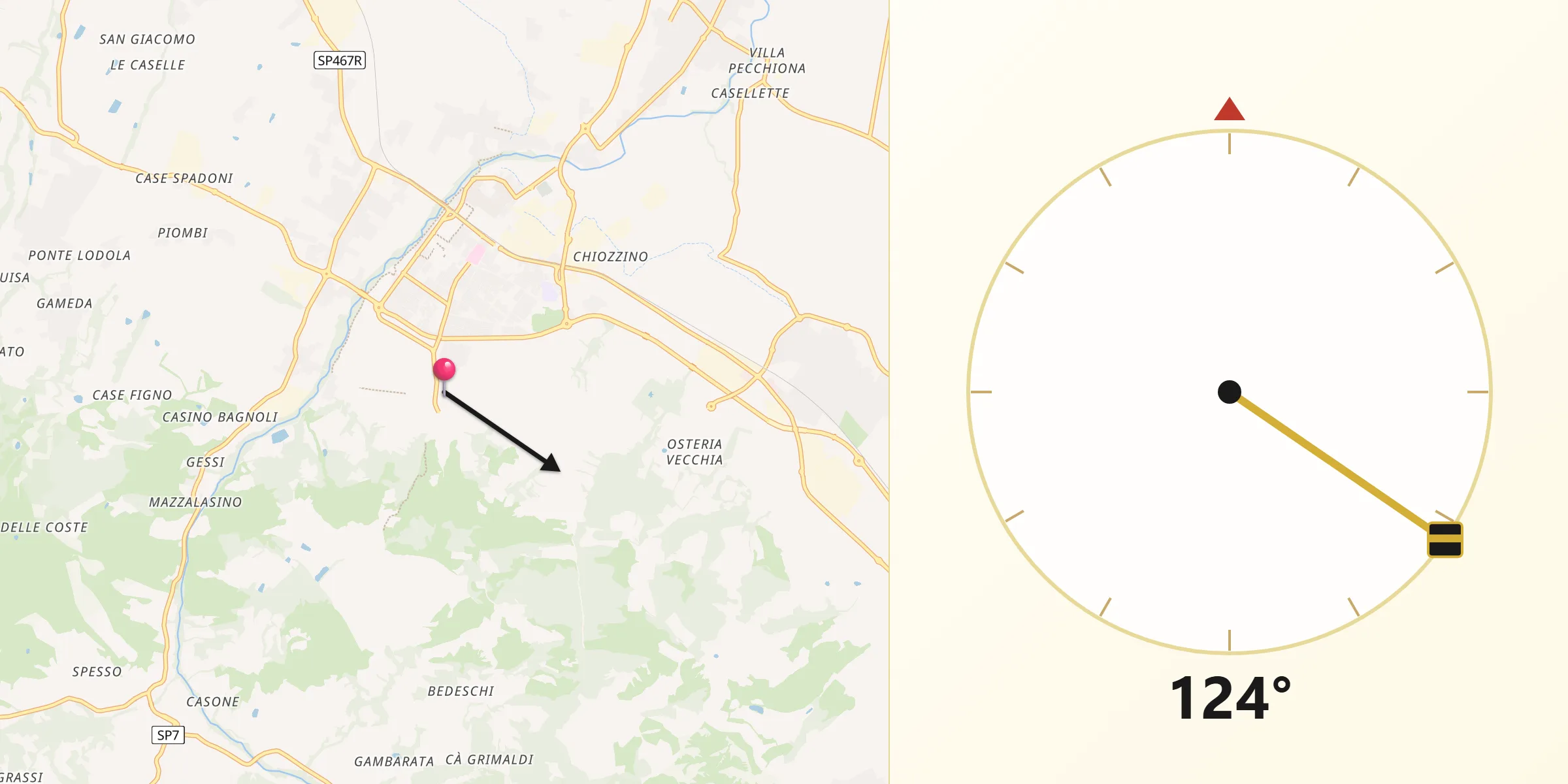 Direzione della Qibla da Ventoso