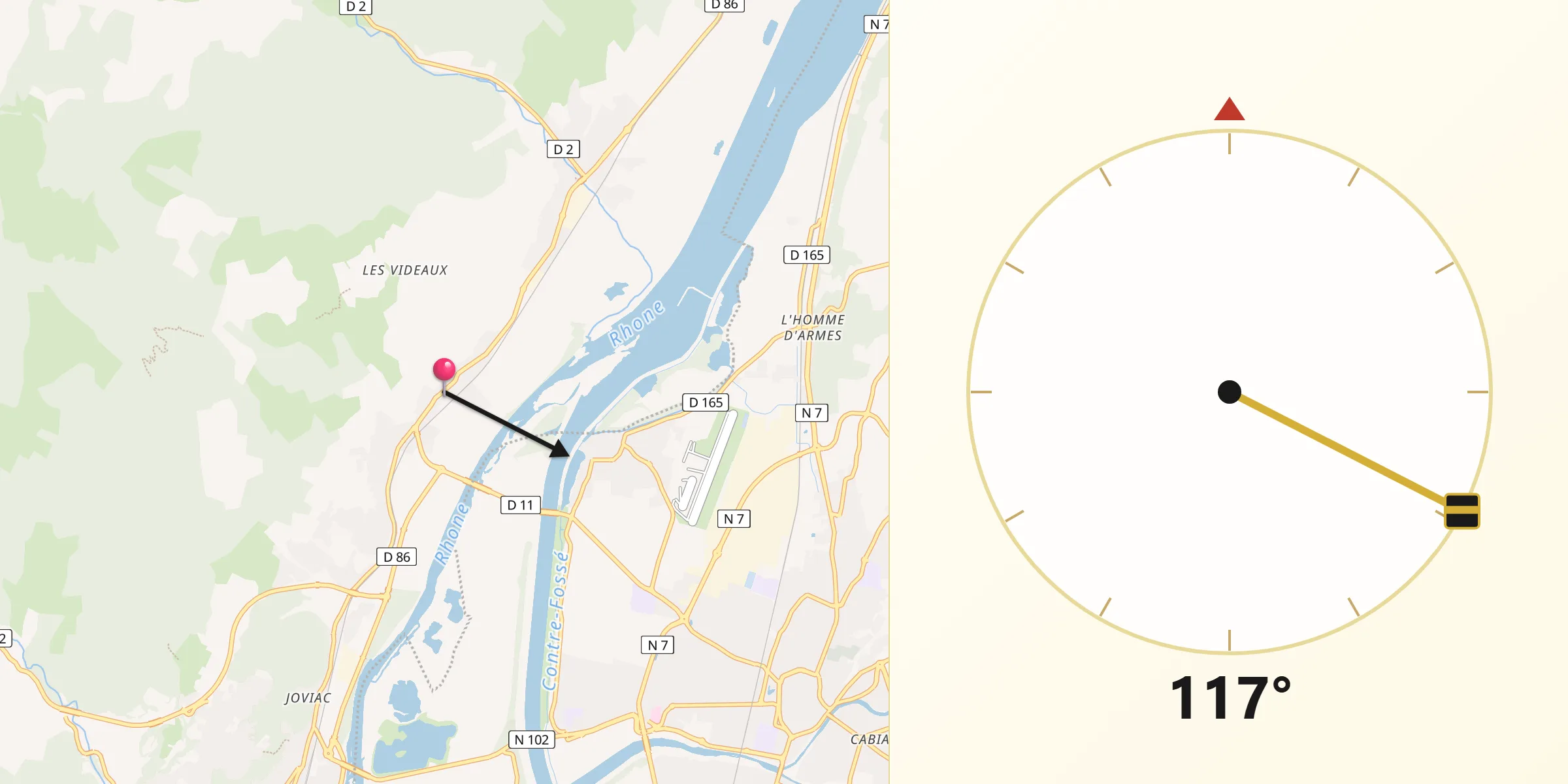 Direction vers la Qibla depuis Rochemaure