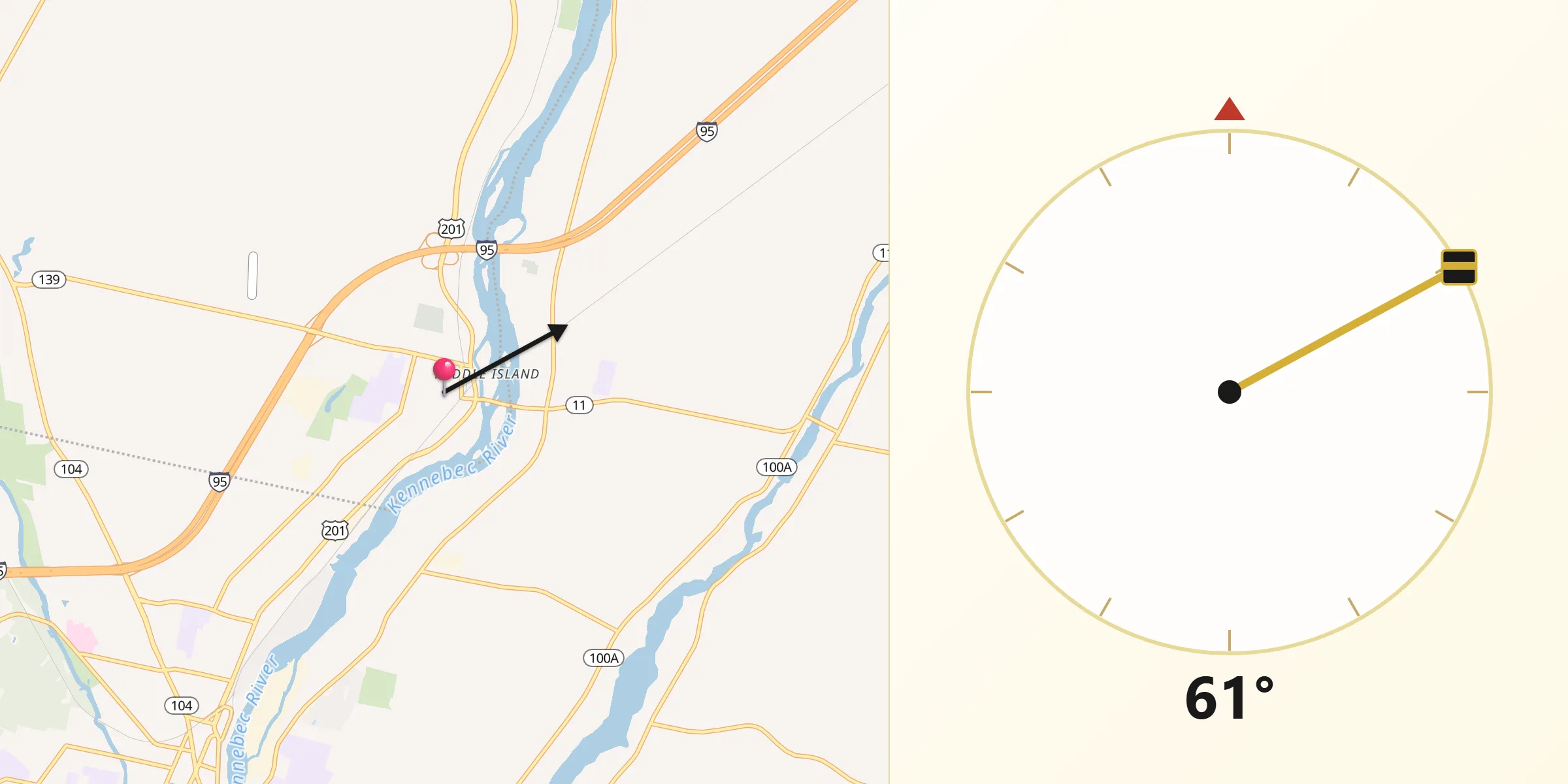 Dirección de la Qibla desde Fairfield