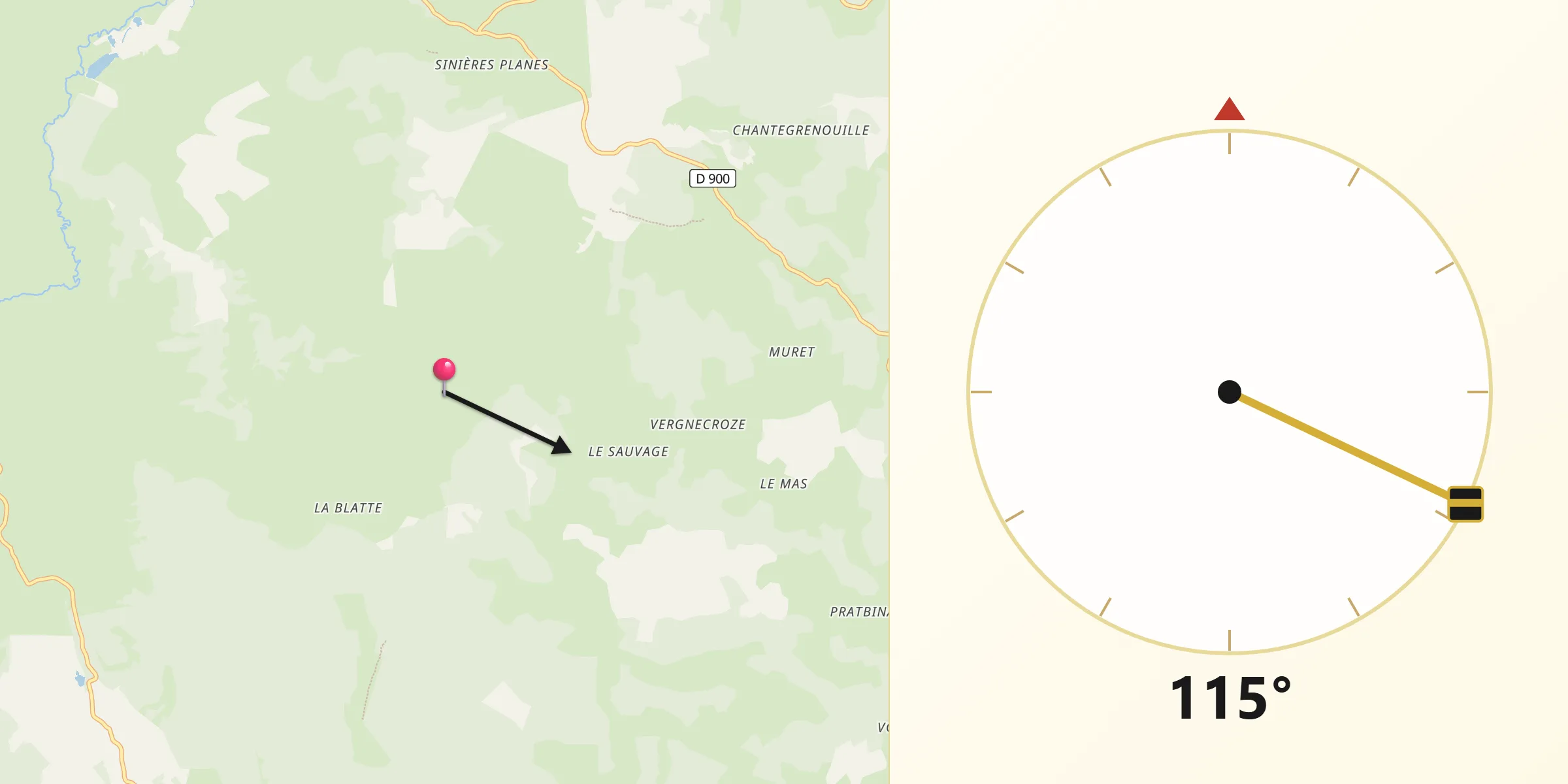 Direction vers la Qibla depuis Antrenas