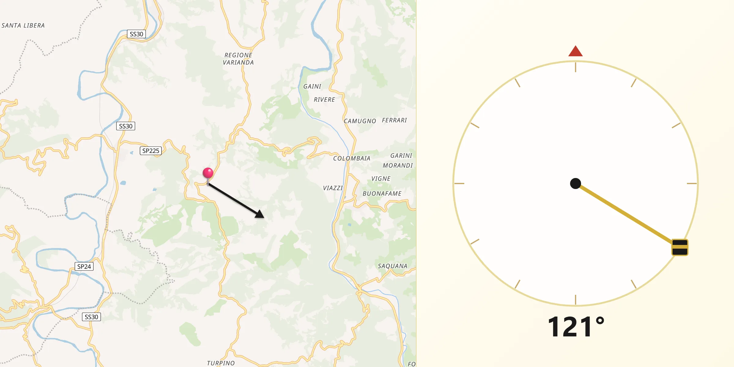 Direzione della Qibla da Montechiaro d'Acqui