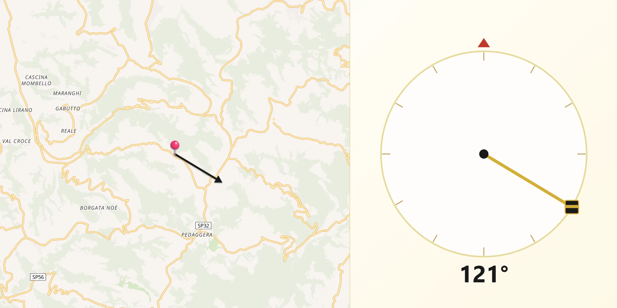 Direzione della Qibla da Albaretto della Torre